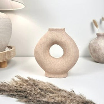 Terracotta Ceramic Textured Donut Vase 9.5" tall