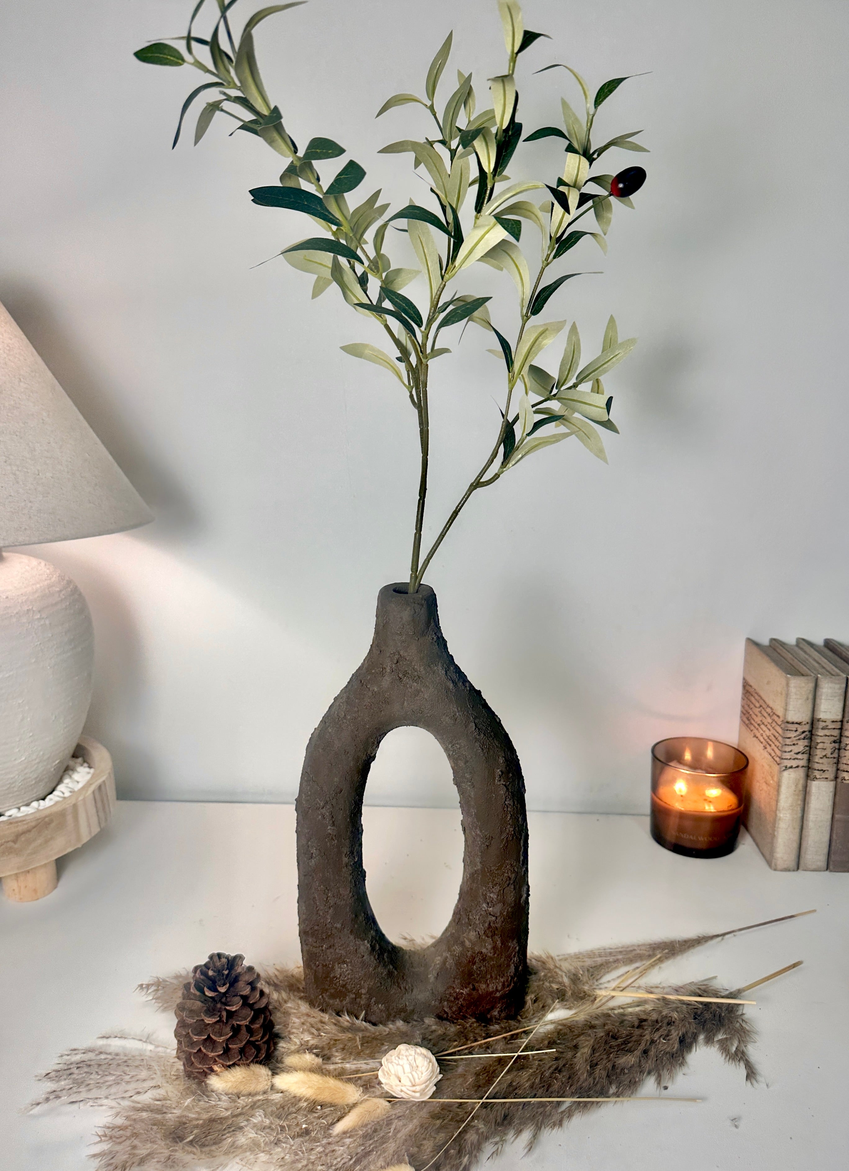 Rustic Tree Style Wood Vase Textured Handcrafted 14" tall - Dark Brown