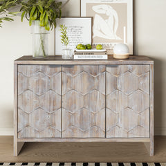 Accent Cabinet Farmhouse Style 3 Door Wooden - Natural Wood Wash