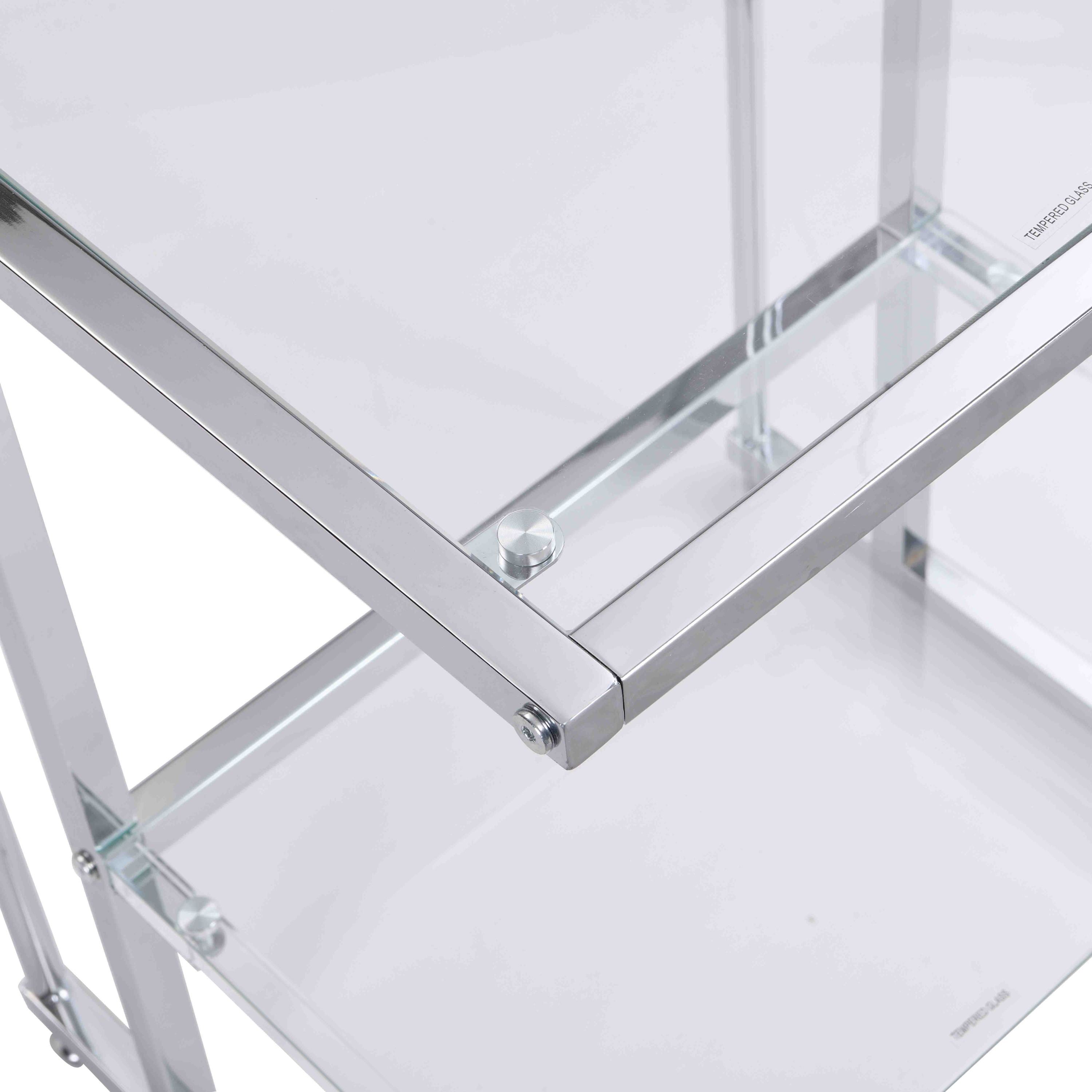 Silver Chrome Side Table, 2-Tier Acrylic Glass End Table