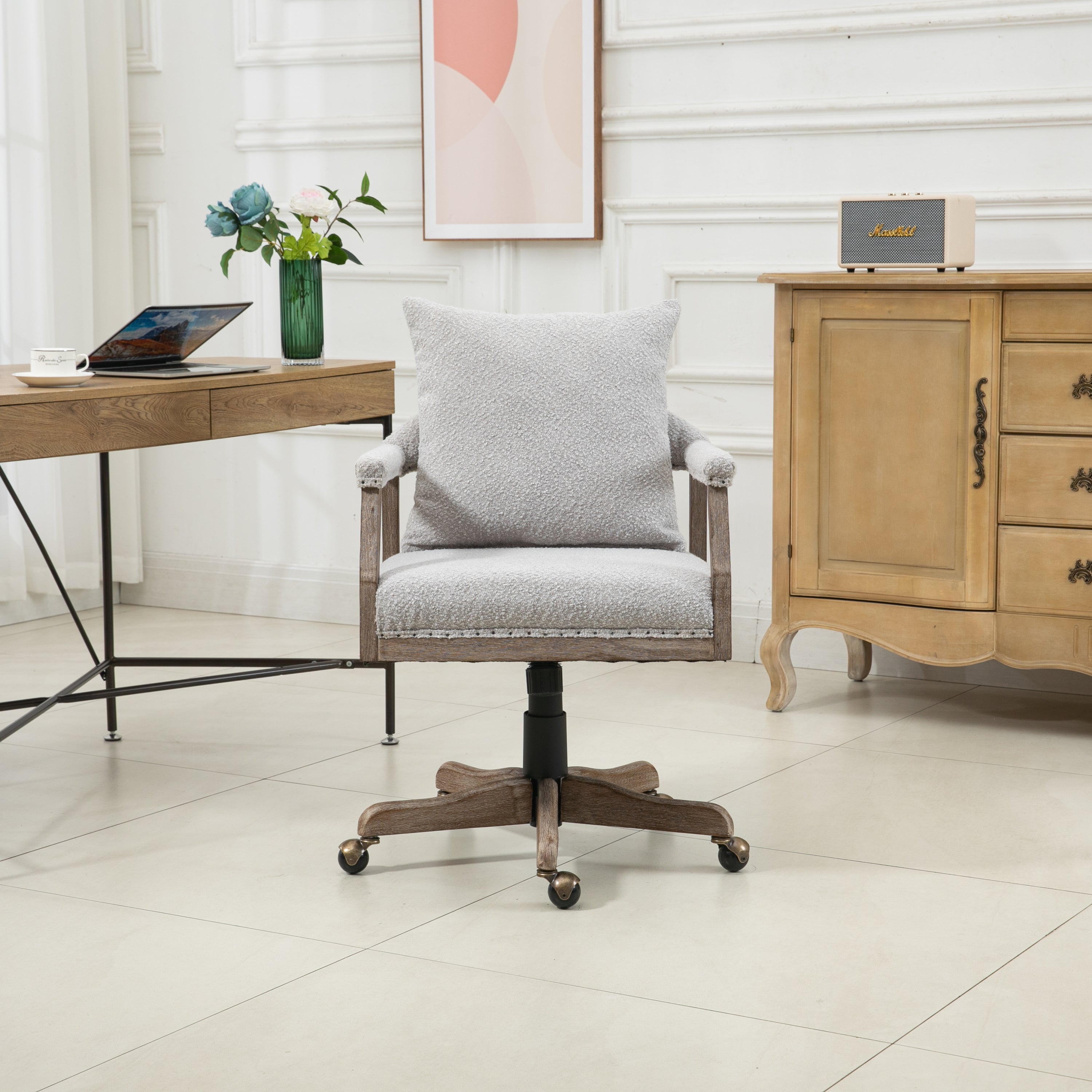 Office Chair Adjustable Swivel Chair Fabric Seat Home Study Chair - Light Gray