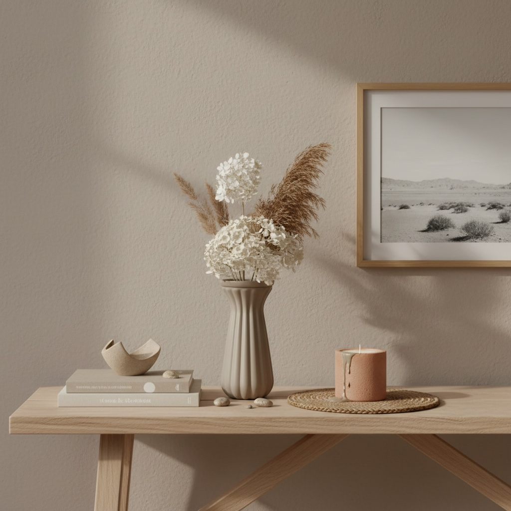 Minimalist Tan Matte 9” Vase with stripes