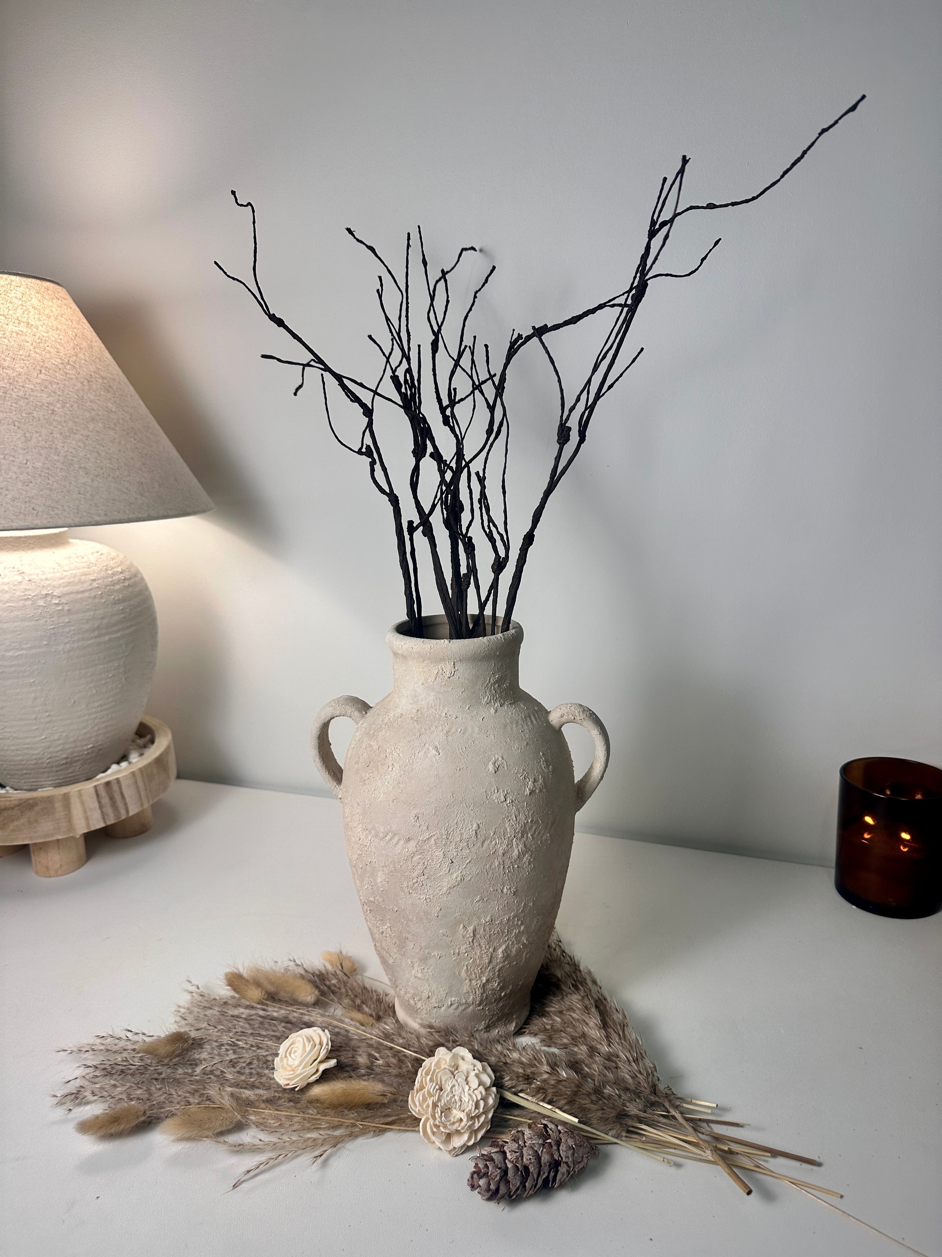 Minimalist Textured Hand-painted Ceramic Vase 12" tall - cream sand/off-white