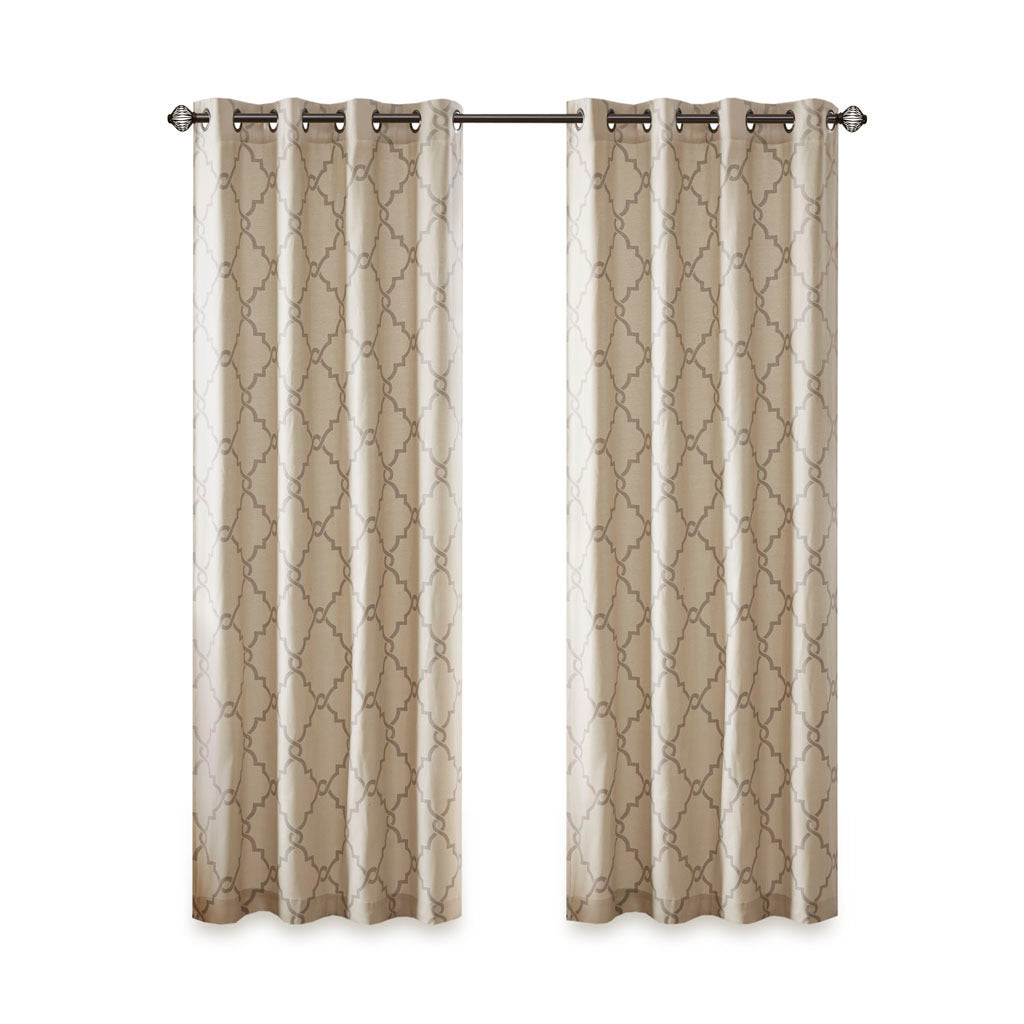 50x108" Fretwork Print Grommet Top Window Curtain Panel - Beige+Grey (1 panel only)