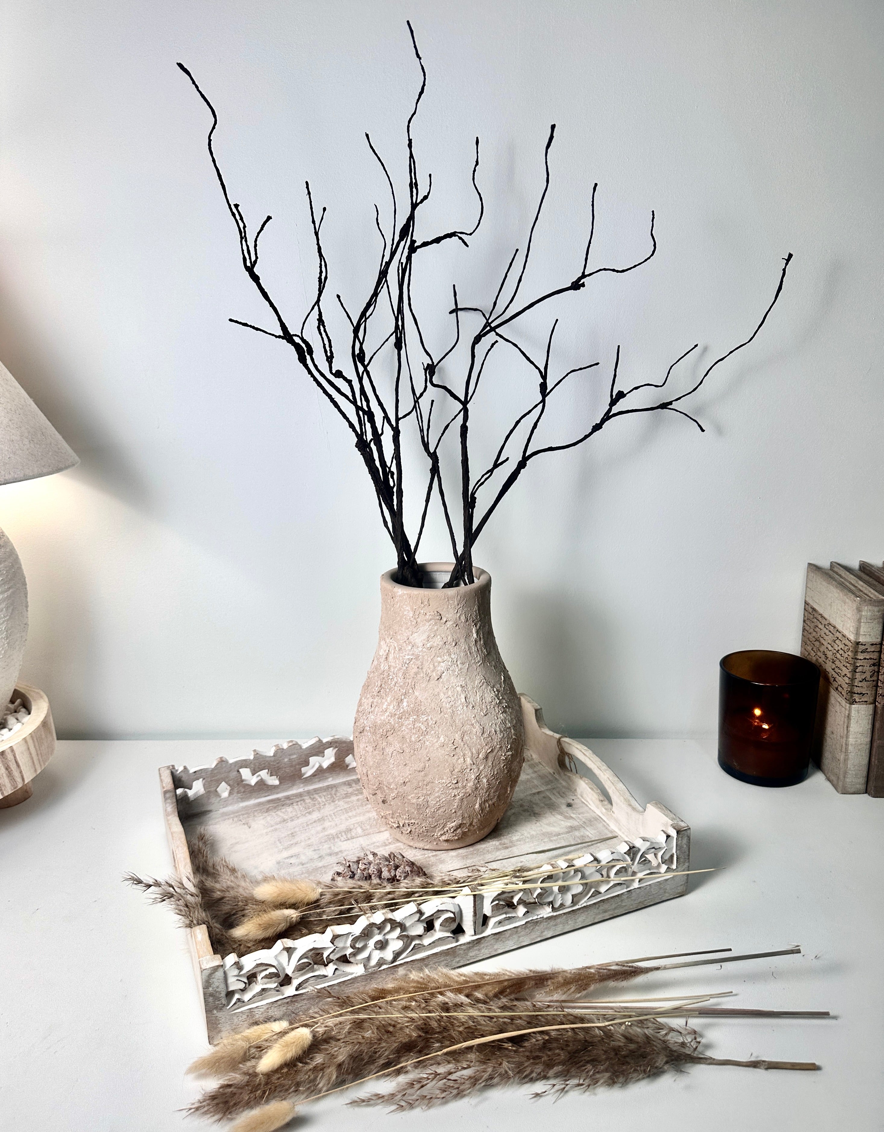 Rustic Ceramic Vase Textured Hand-Painted 10" tall - Light Beige Wash