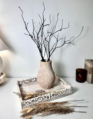 Rustic Ceramic Vase Textured Hand-Painted 10" tall - Light Beige Wash