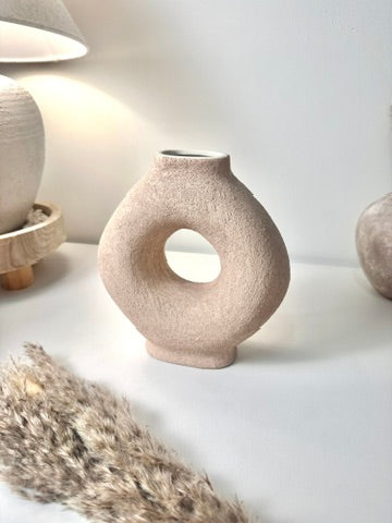 Terracotta Ceramic Textured Donut Vase 9.5" tall