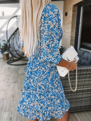 V-neck Printed Dress With Ruffled Sleeves And Waist-exquisite And Elegant Design For Women-perfect For Women's Wear In Spring And Autumn.