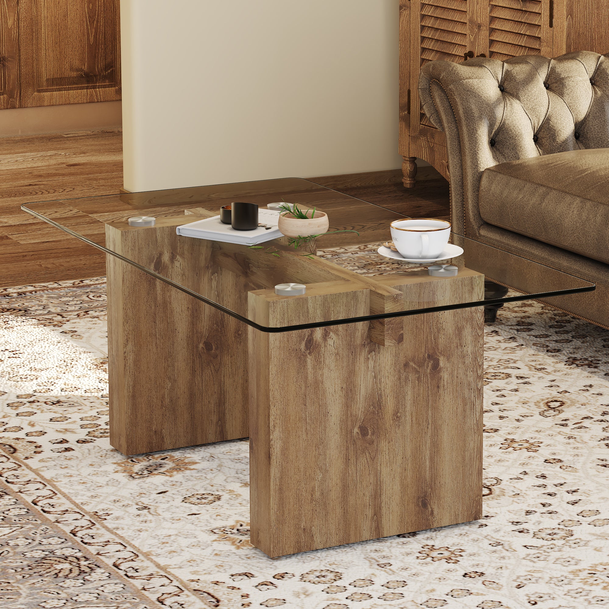 Modern Minimalist Transparent Tempered Glass Coffee Table and Dining Table