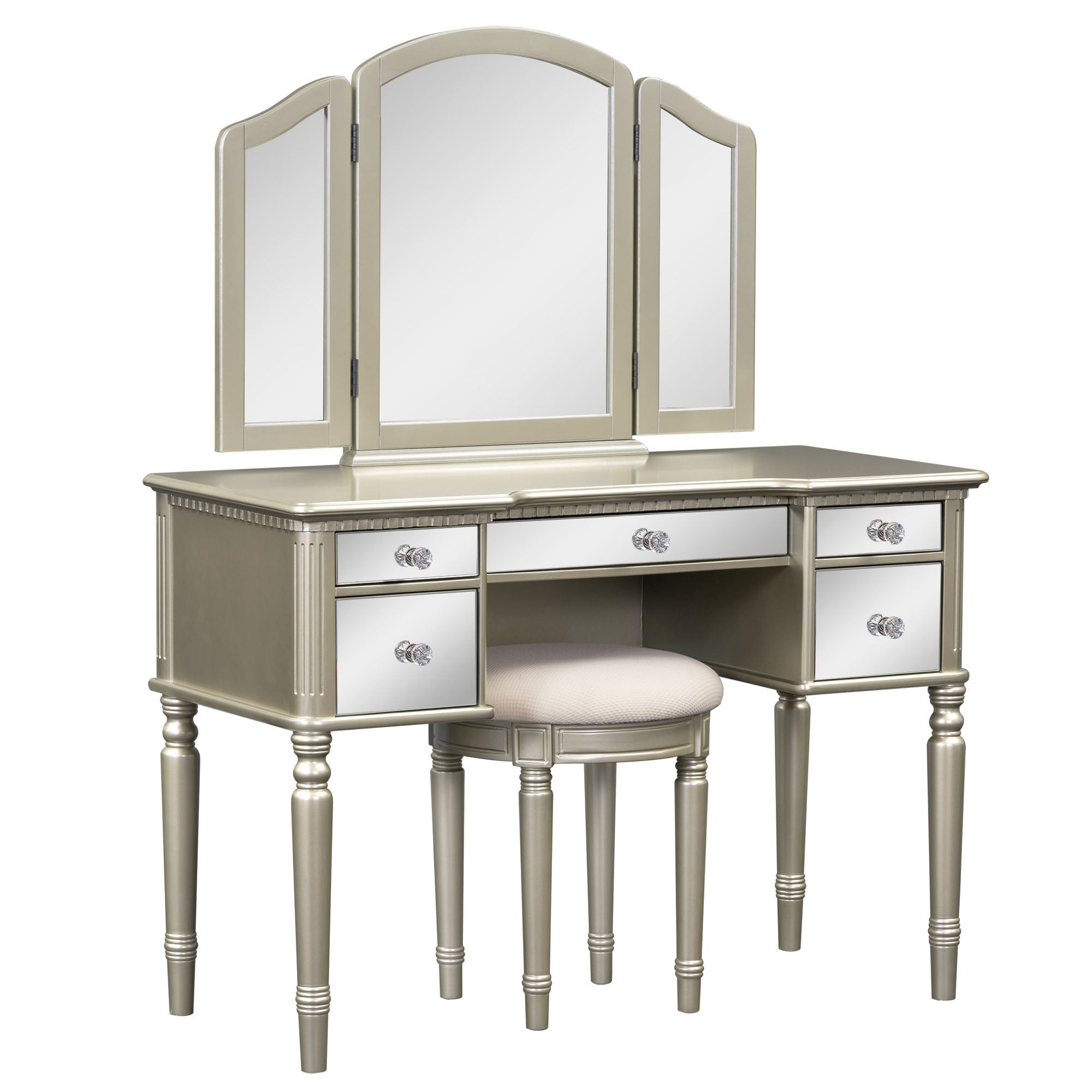 43" Makeup Vanity Set With Mirrored Drawers And Stool - Gold