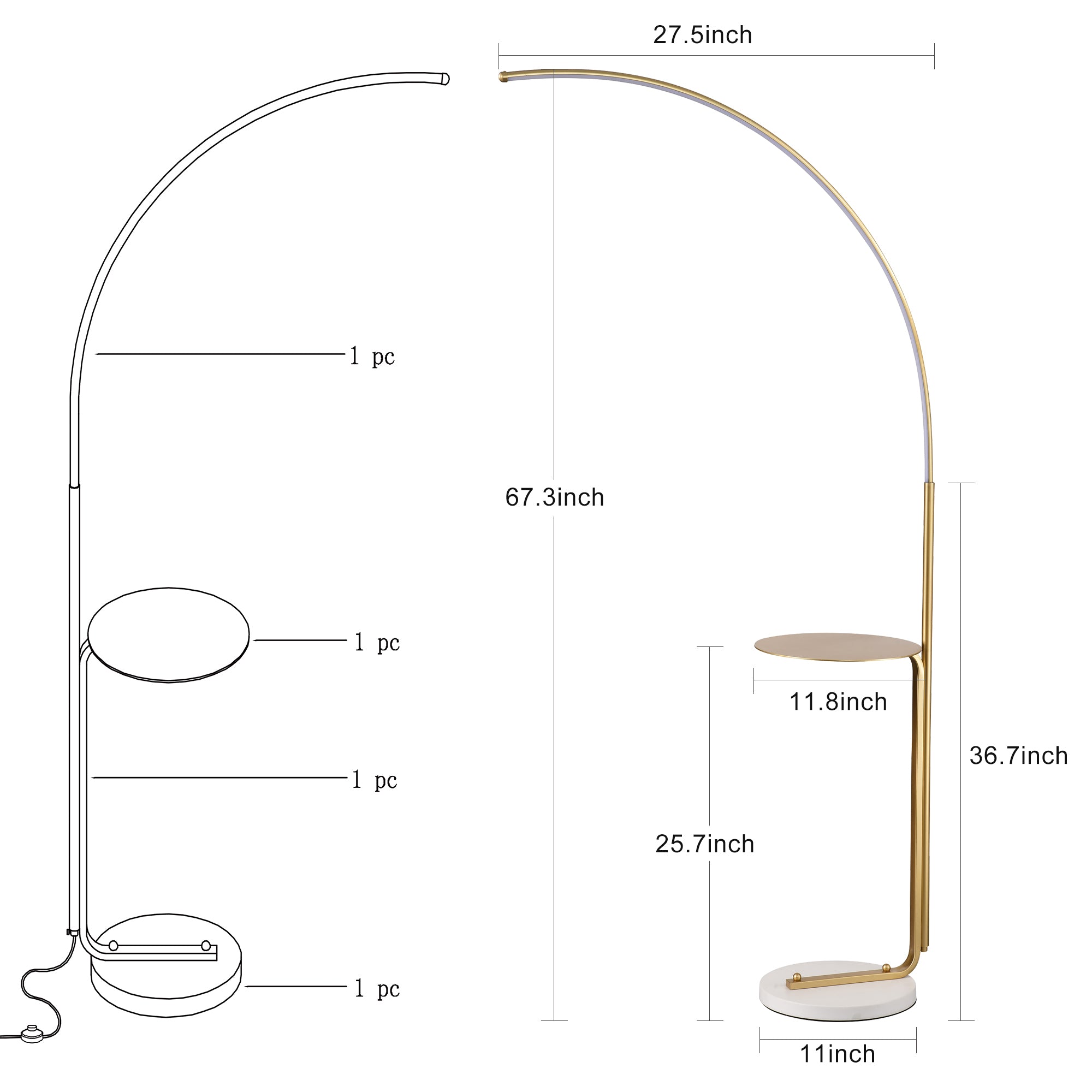 12W LED Industrial Floor Lamp Reading- Gold