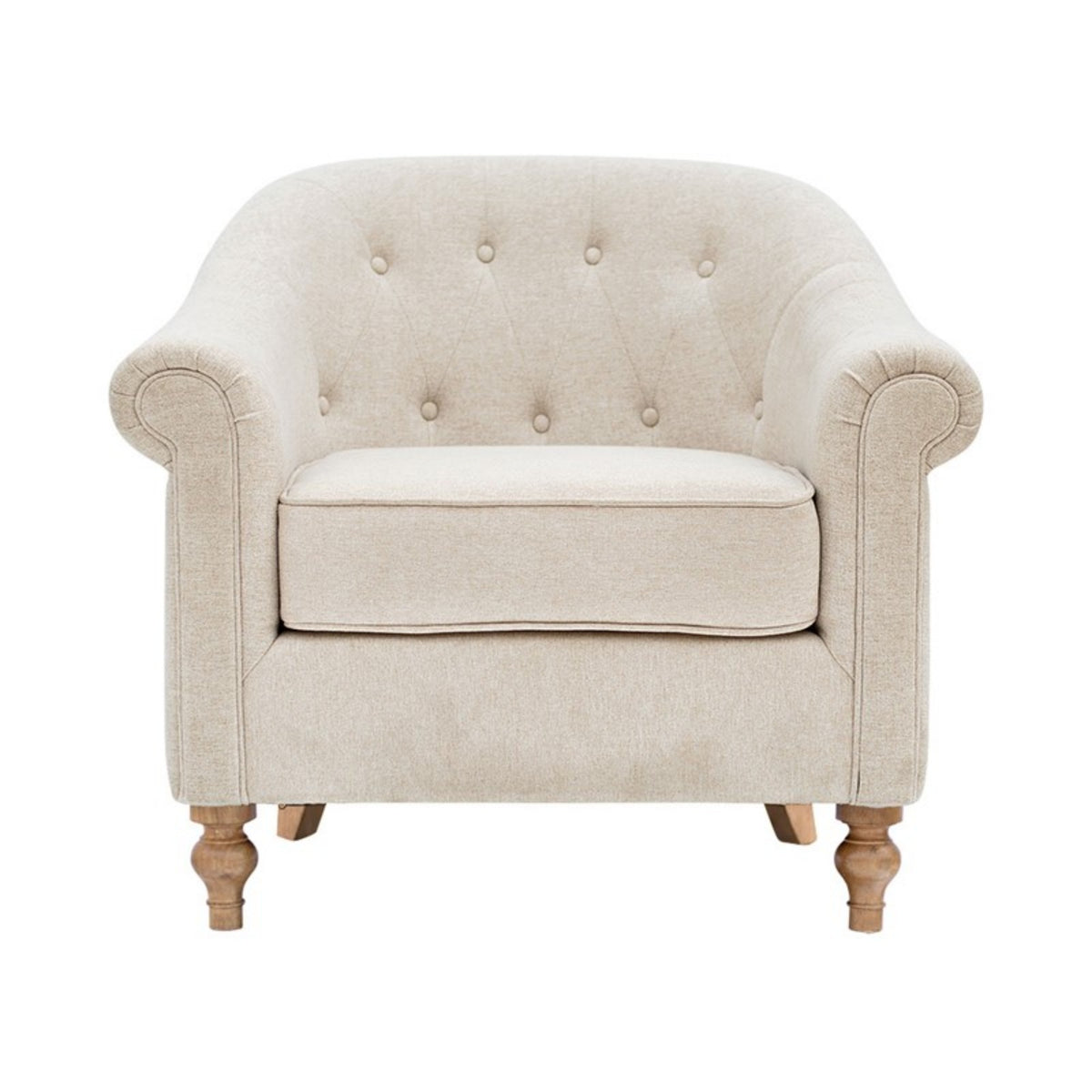 Fayette Tufted Accent Arm Chair Cream Polyester Solid Wood 35x30x31.5 inches