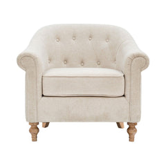 Fayette Tufted Accent Arm Chair Cream Polyester Solid Wood 35x30x31.5 inches