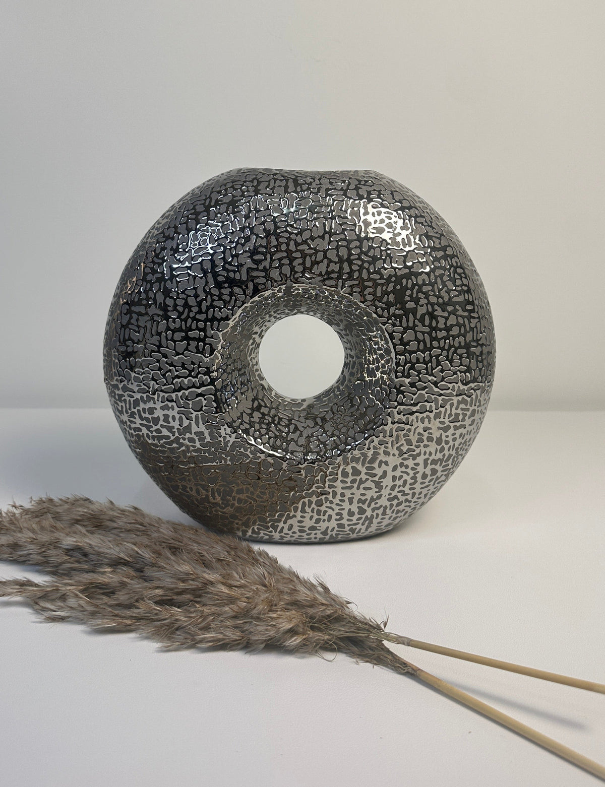 Modern Donut Silver Vase 10 inch tall