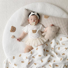 Cotton Baby Plaid Bear Embroidery Bedside Pillow