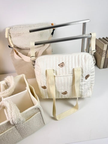 Set of 3 Stroller Bag, Crossbody Bag and Caddy Diaper Bag for Baby Essentials - Cream