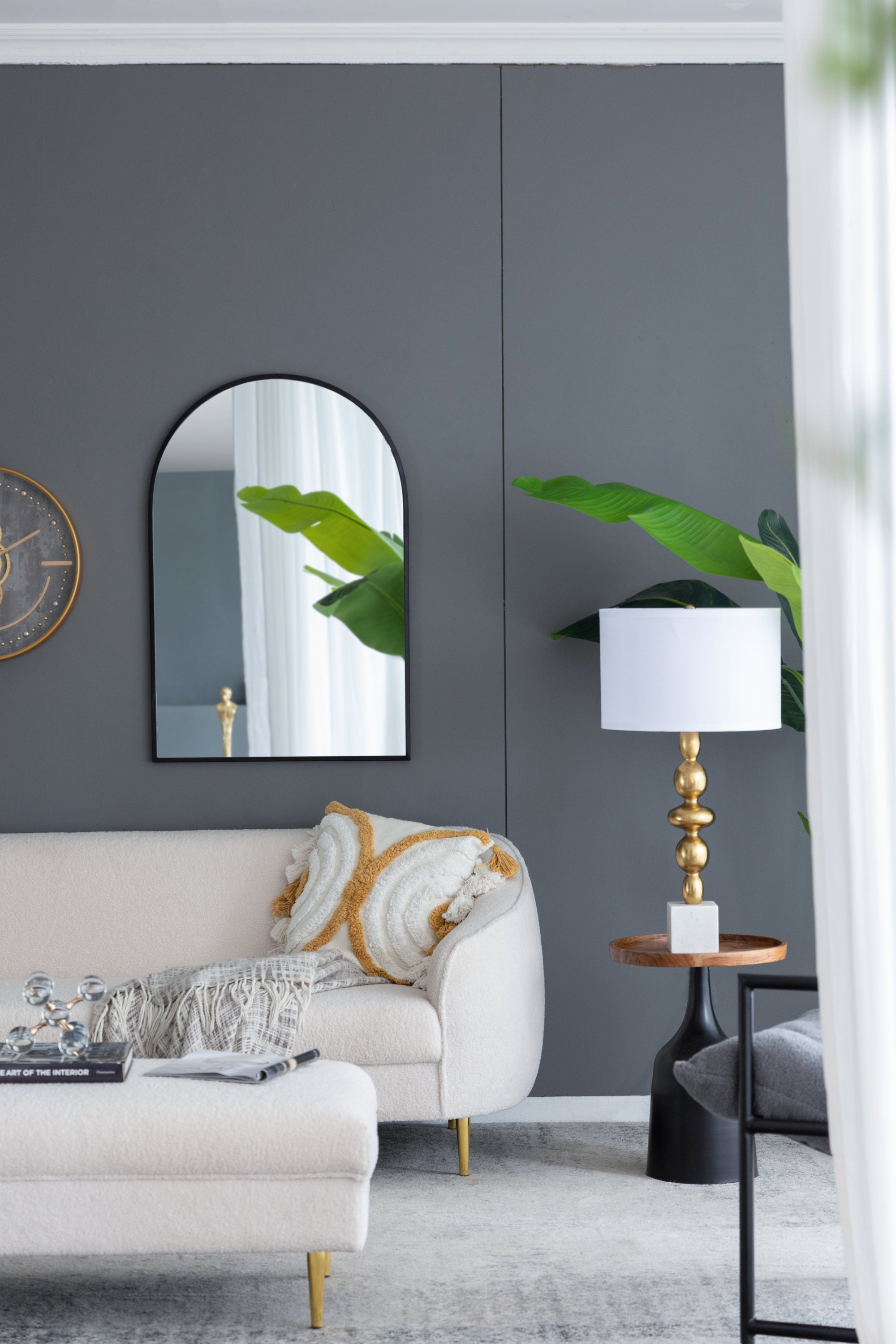 Black Arched Mirror with Metal Frame