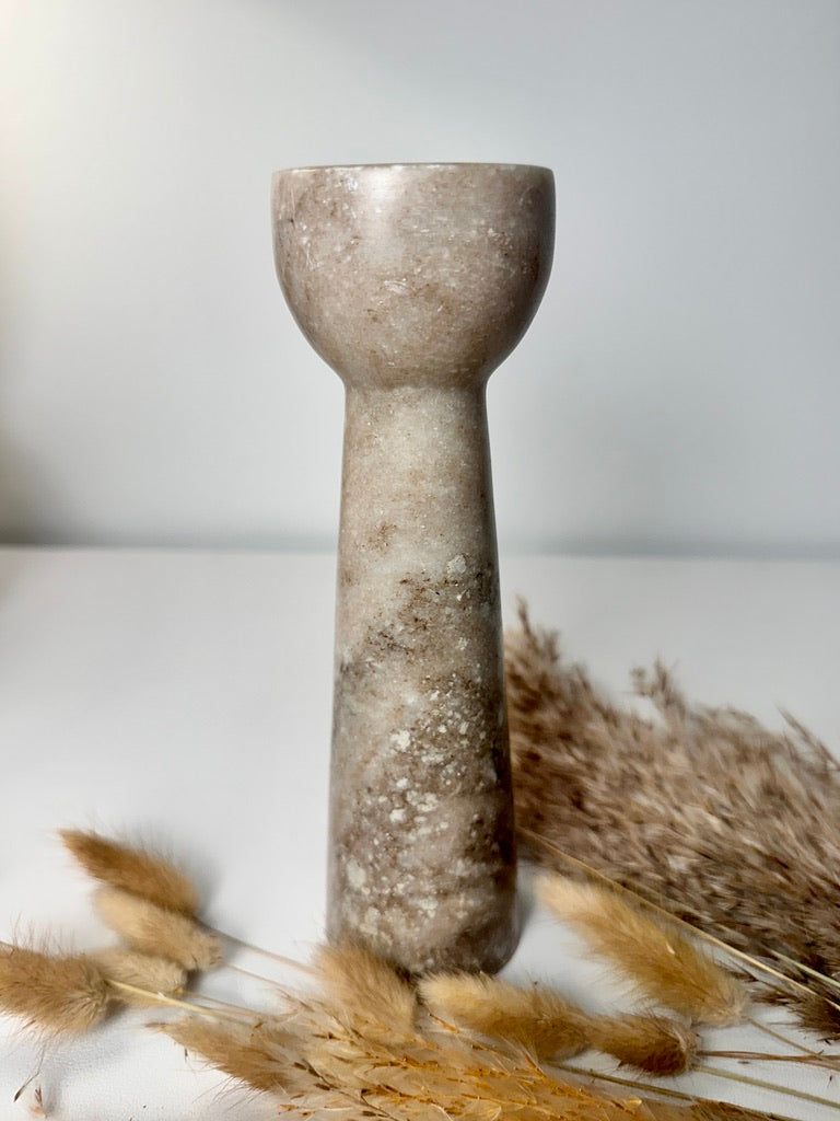 Set of 2 Marble Candle Holders (6x2x2" 8x2x2")  - Beige Brown