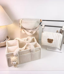 Set of 2 Crossbody Bag, Pouch Bear Bag and Caddy Diaper Bag for Baby Essentials - Cream