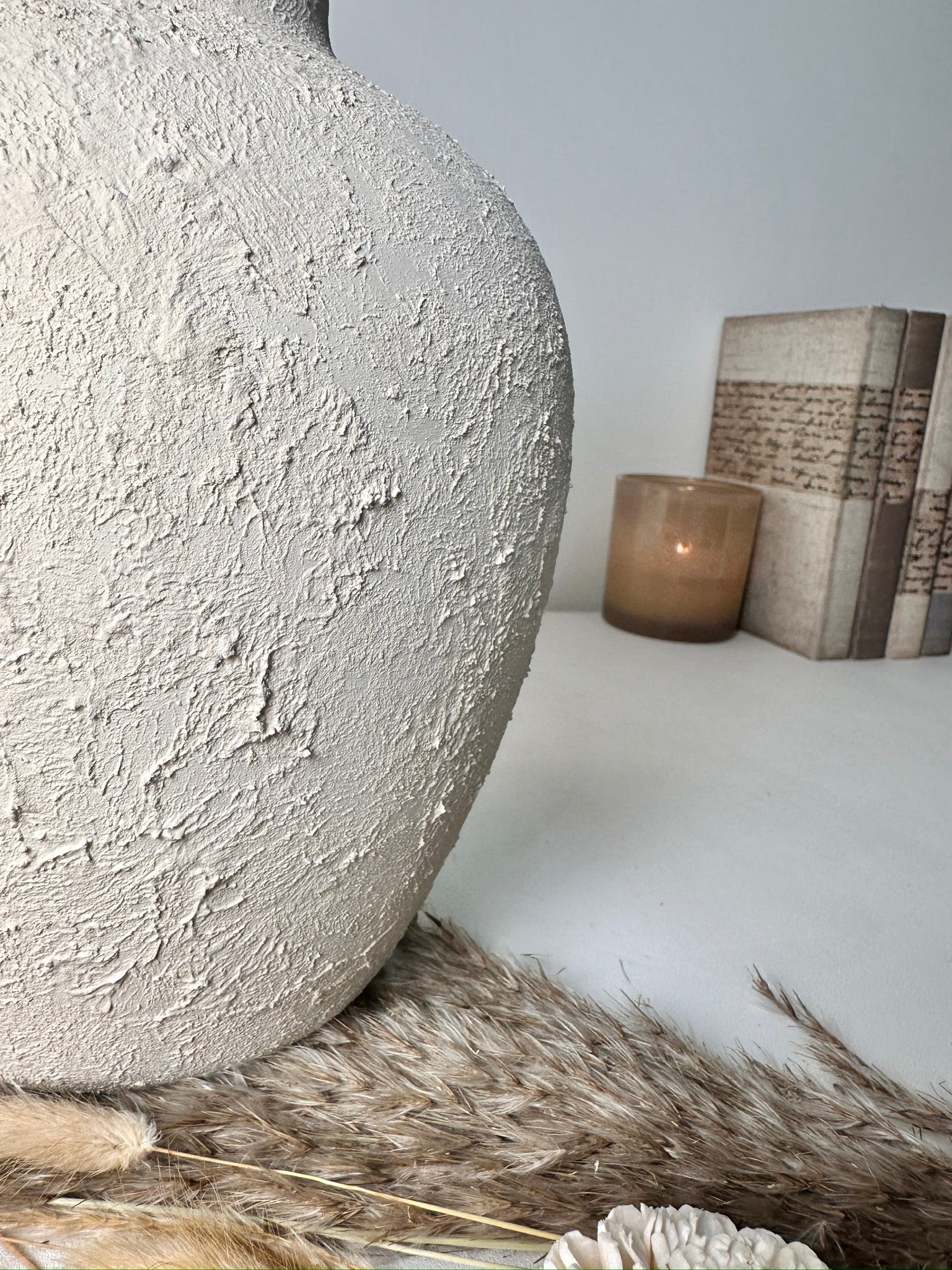 Minimalist Hand-Painted and Textured Ceramic Vase 10” tall - Cream