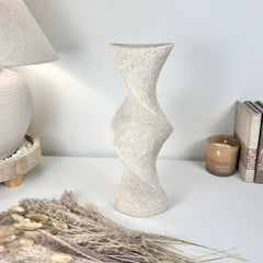Minimalist Textured Hand-painted Ceramic Vase 16" off white washed