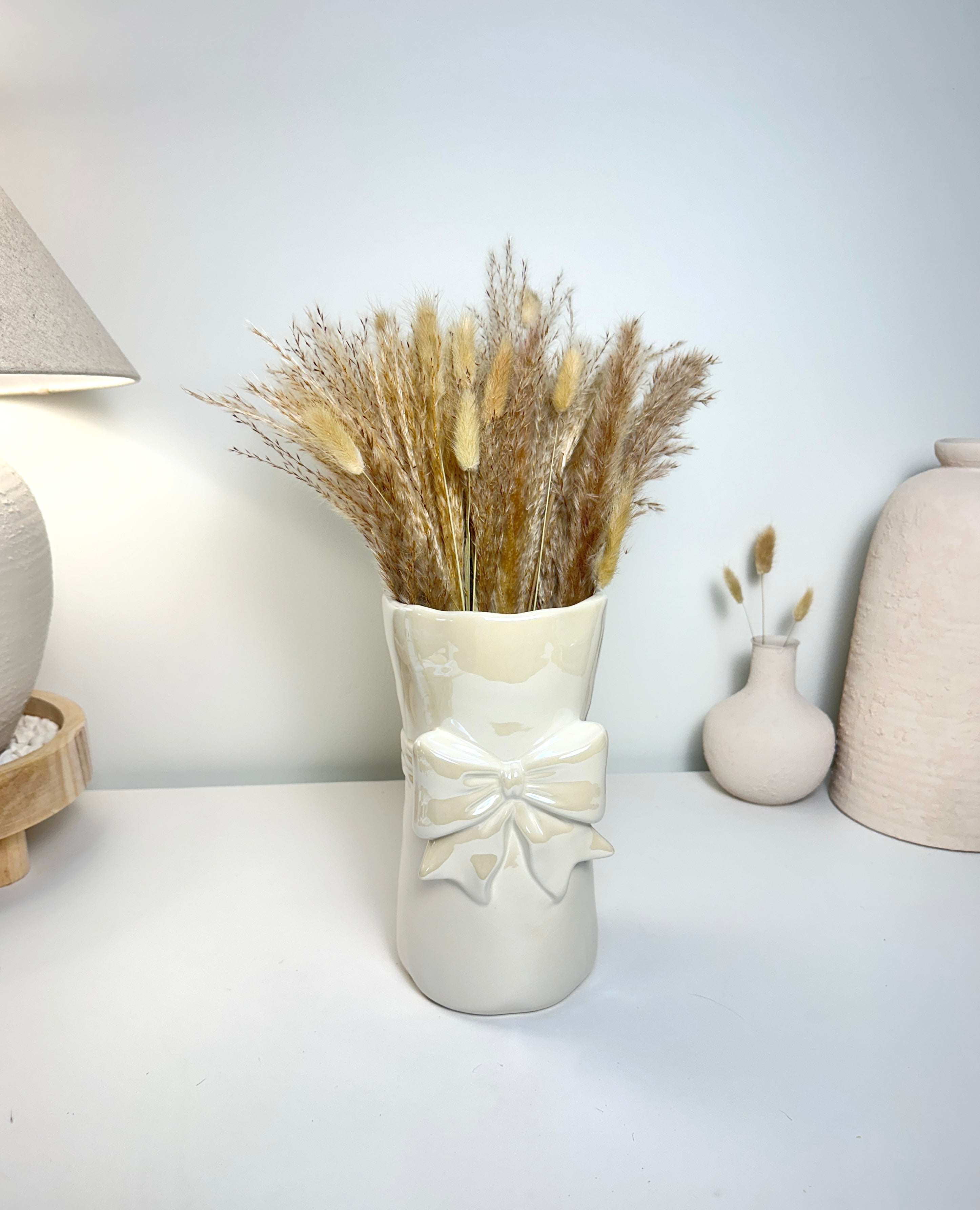 Bow Ceramic Vase with Bow 8” tall