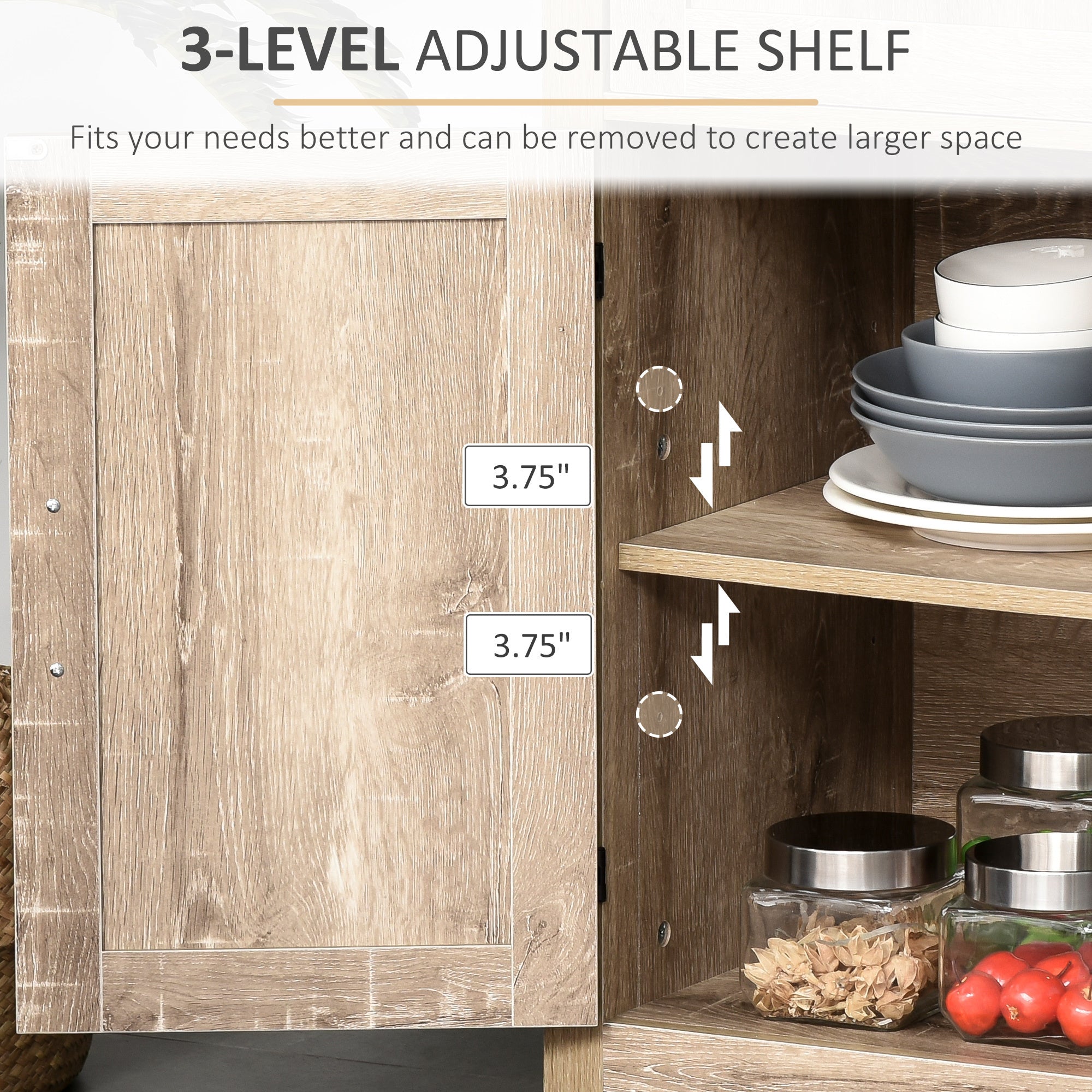 Farmhouse Sideboard Buffet Cabinet with Drawer and Adjustable Shelf - Oak
