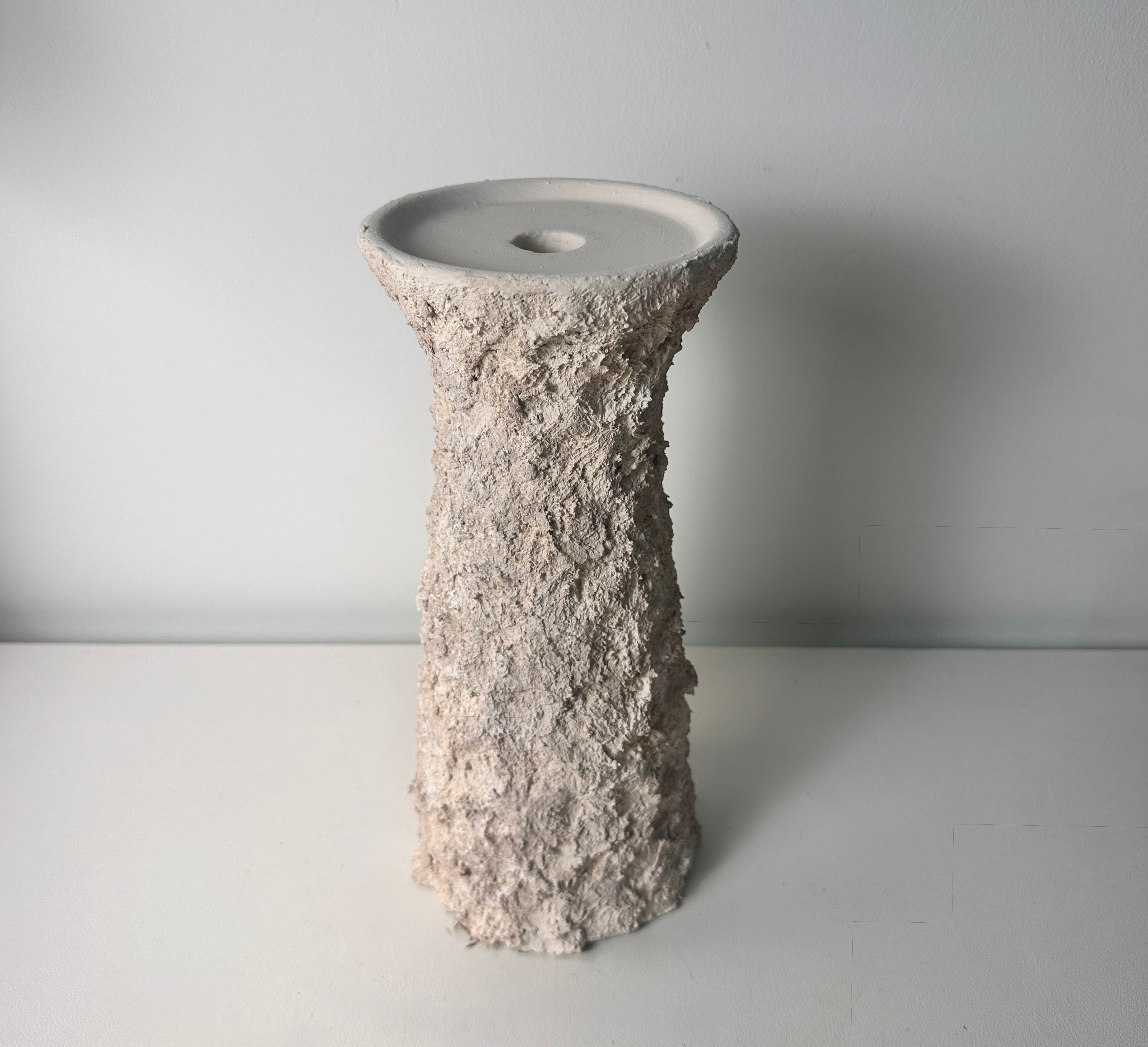 10'5  Minimalist Abstract Textured Candle Holder for Candlestick and Pillar Candle 10'5 tall - Cream wash