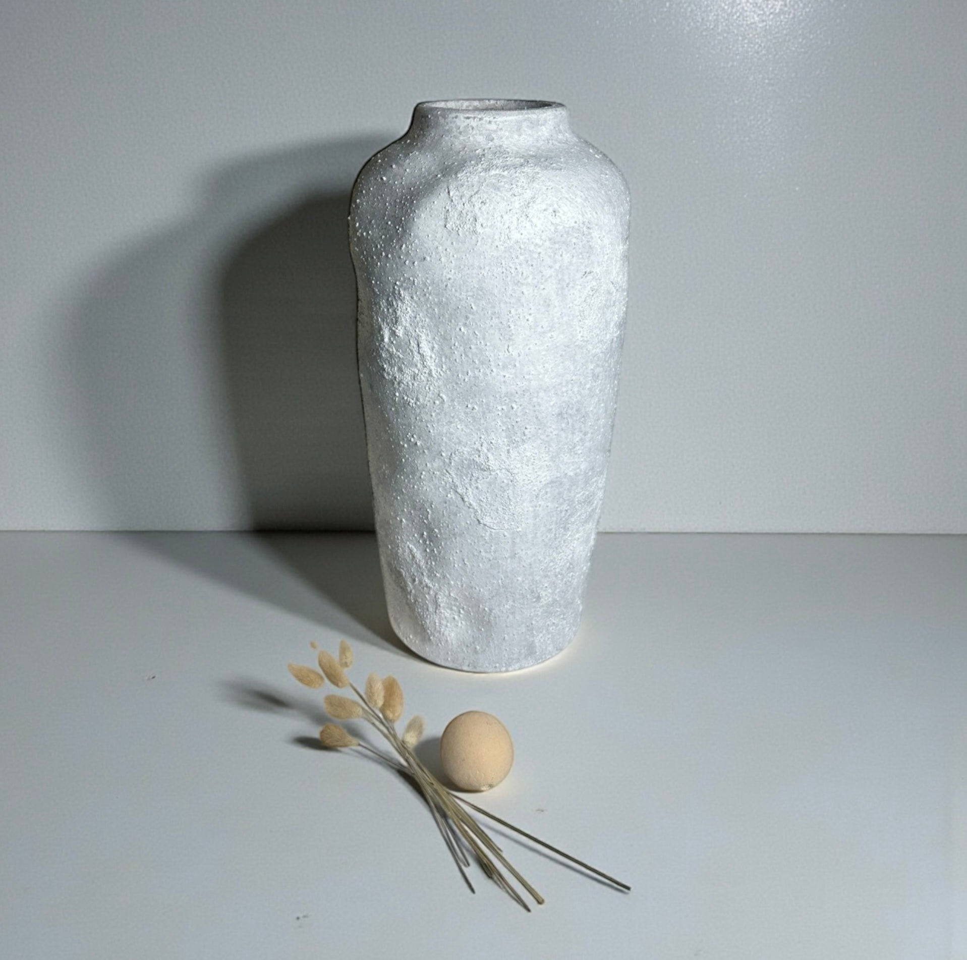 Minimalist Floor Vase or Table Vase Textured Ceramic White/Light Grey 17"Tall
