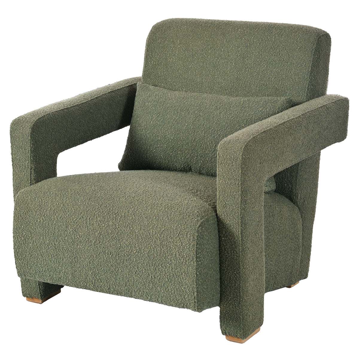 Mirod Sleek Right-Angle Armrests Accent Chair with Ergonomic Lumbar Support, Green Boucle, Wooden Block Legs