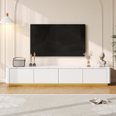 Luxury Fluted TV Stand for TVs Up to 85', Faux Marble Tabletop Media Console with 4 Drawers, Curved Profile Design, Modern Entertainment Center with Gold Base for Living Room, White