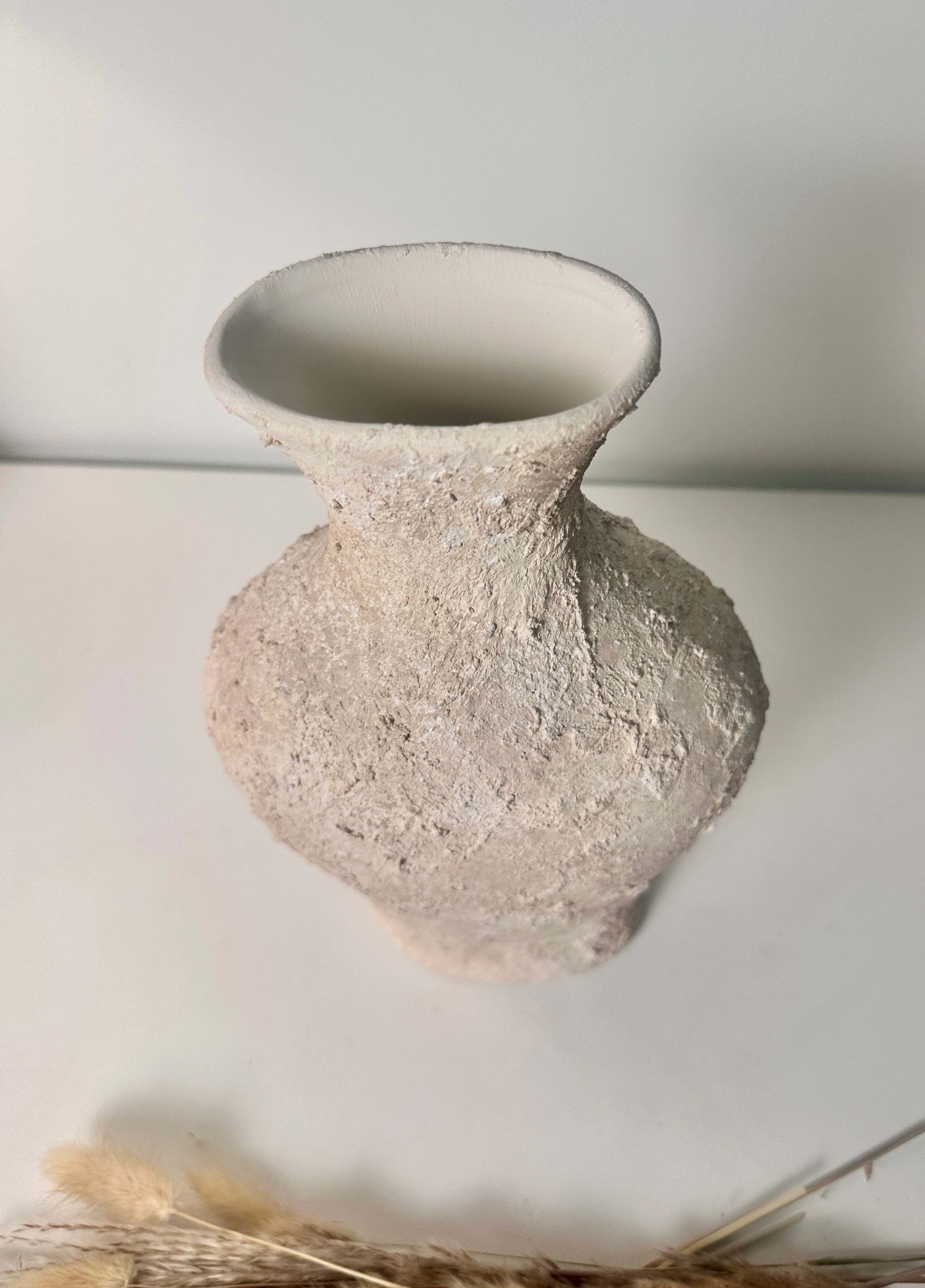 Minimalist Textured Hand-painted Ceramic Decorative Vase 11"  - Cream wash