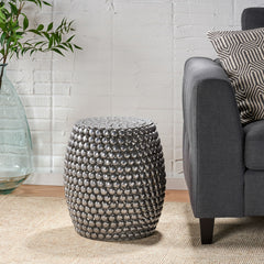 Barrel Shape Metallic Colors Side Table - Nickel Iron