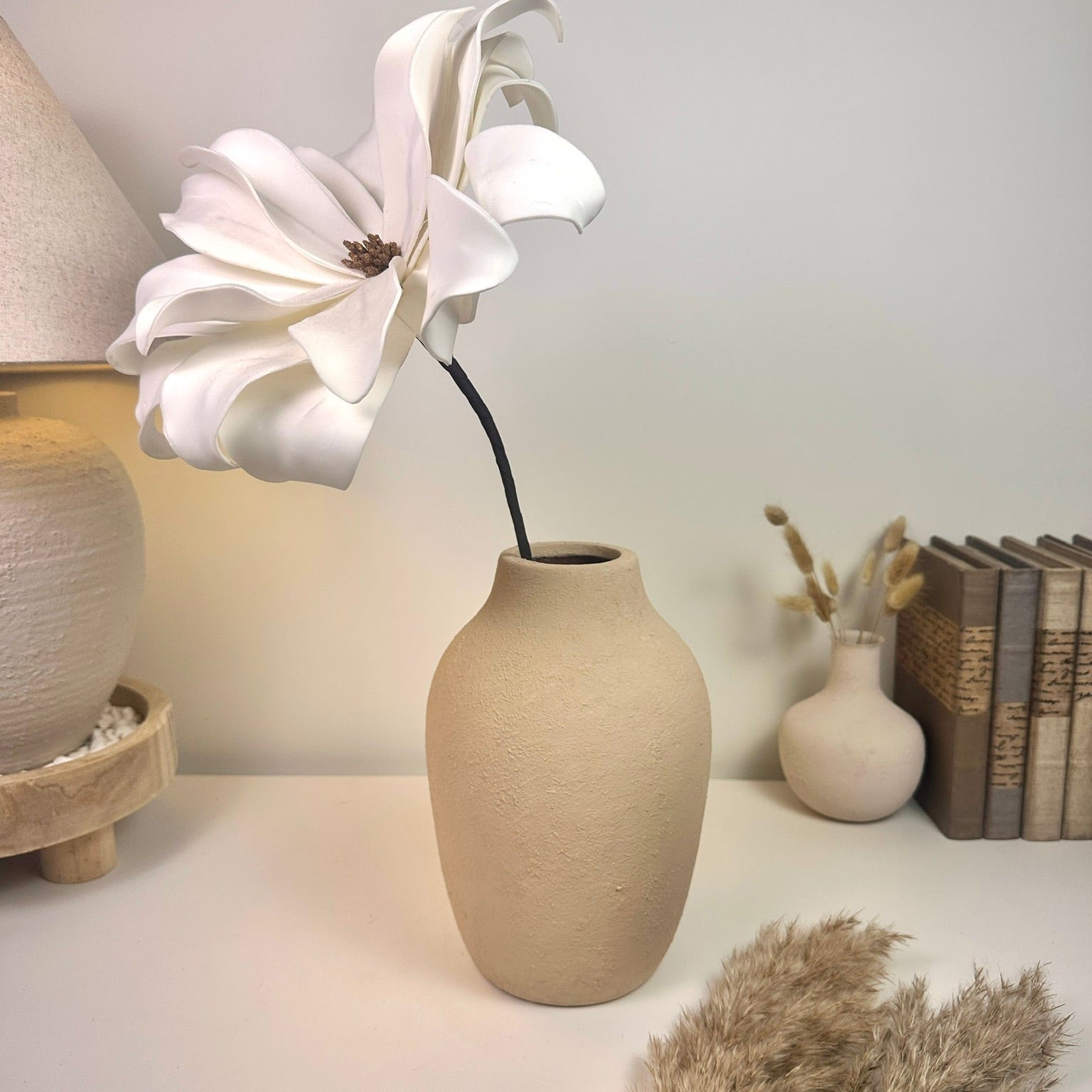 Minimalist Textured and Hand-Painted Ceramic Vase 10.5" tall -  Sand Tan