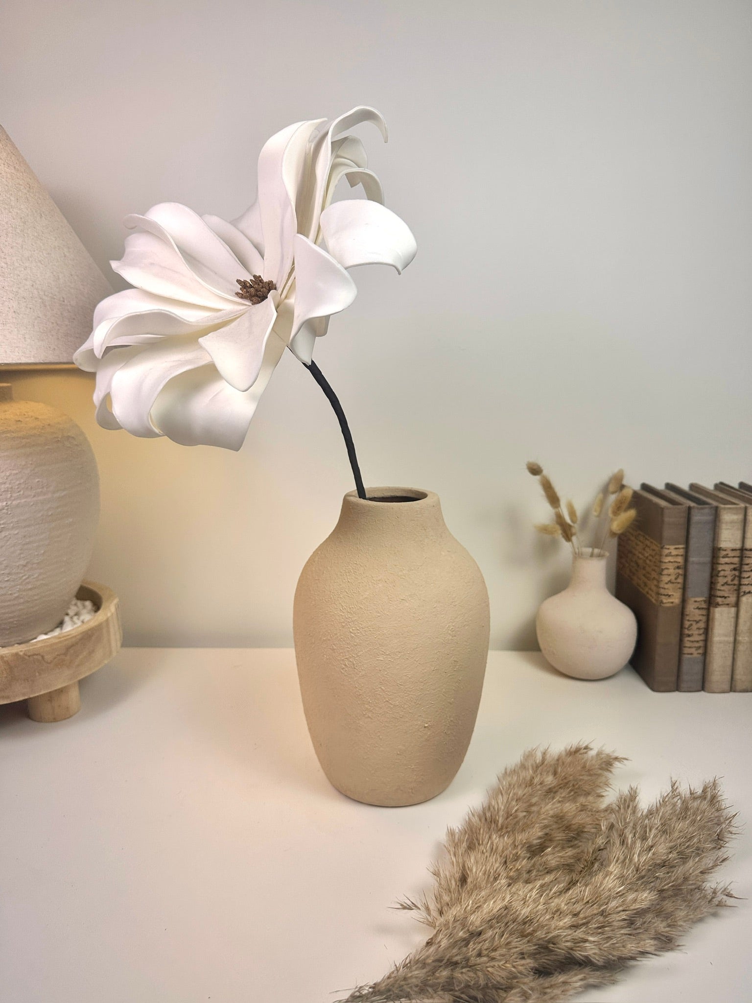 Minimalist Textured and Hand-Painted Ceramic Vase 10.5" tall -  Sand Tan