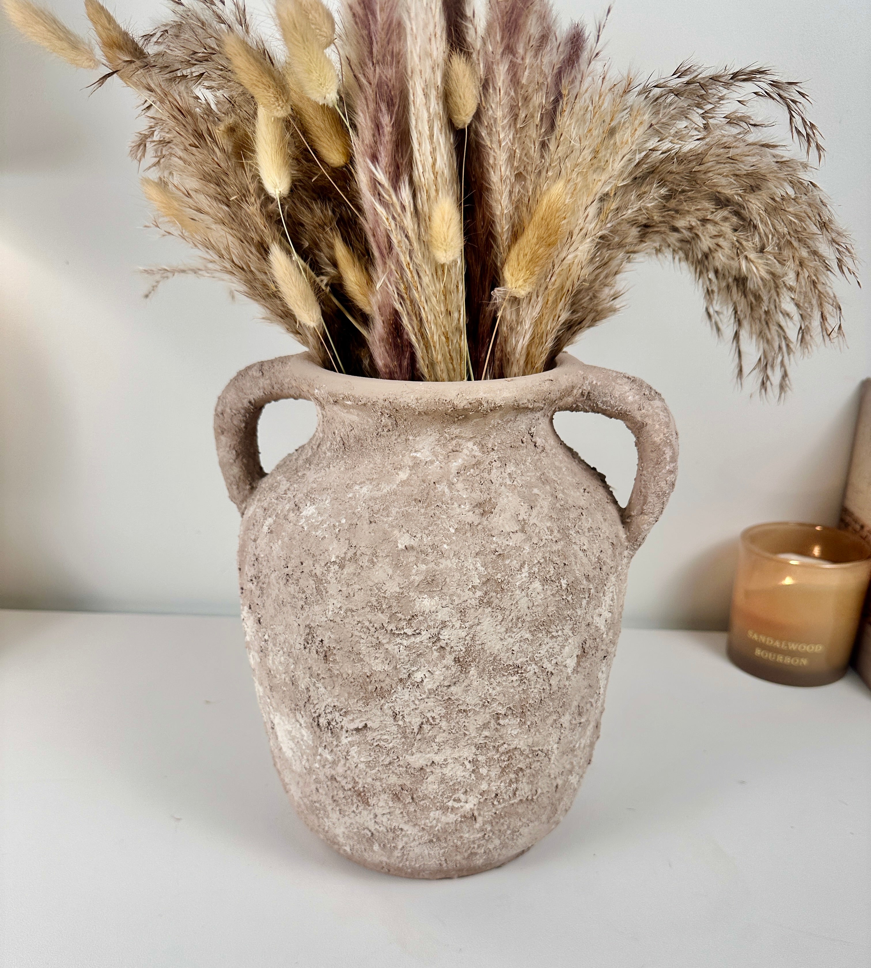 Rustic Minimalist Textured Hand-painted 10.5" tall - Beige washed