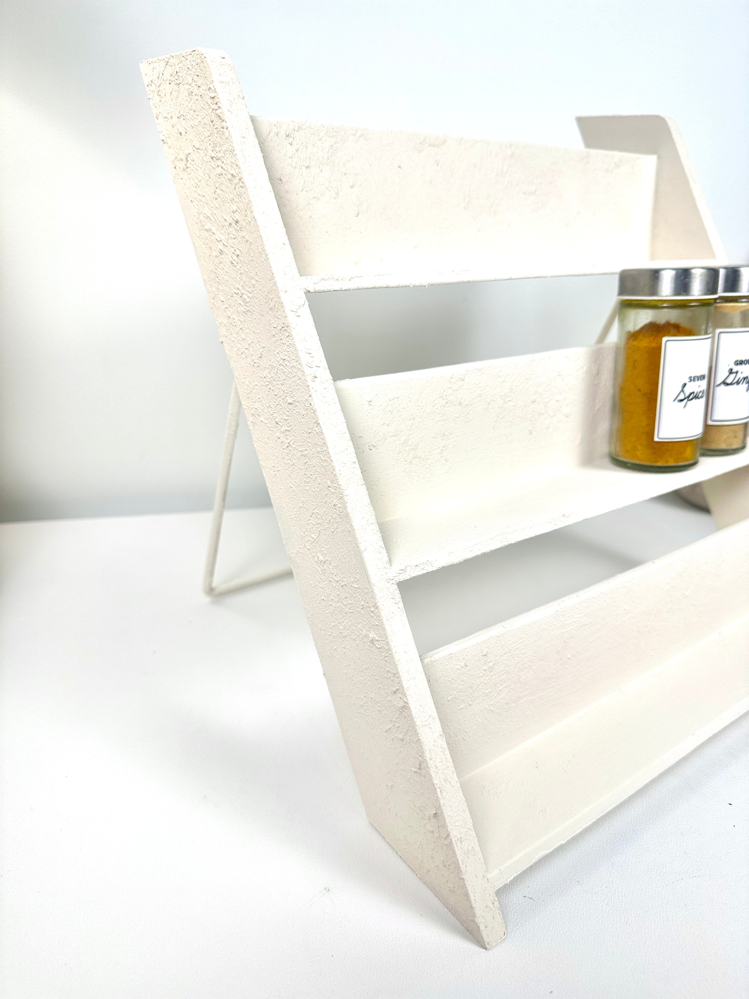 Minimalist Textured Kitchen Spice Wood Stand Rack (can fit 18 spice jars) - Cream