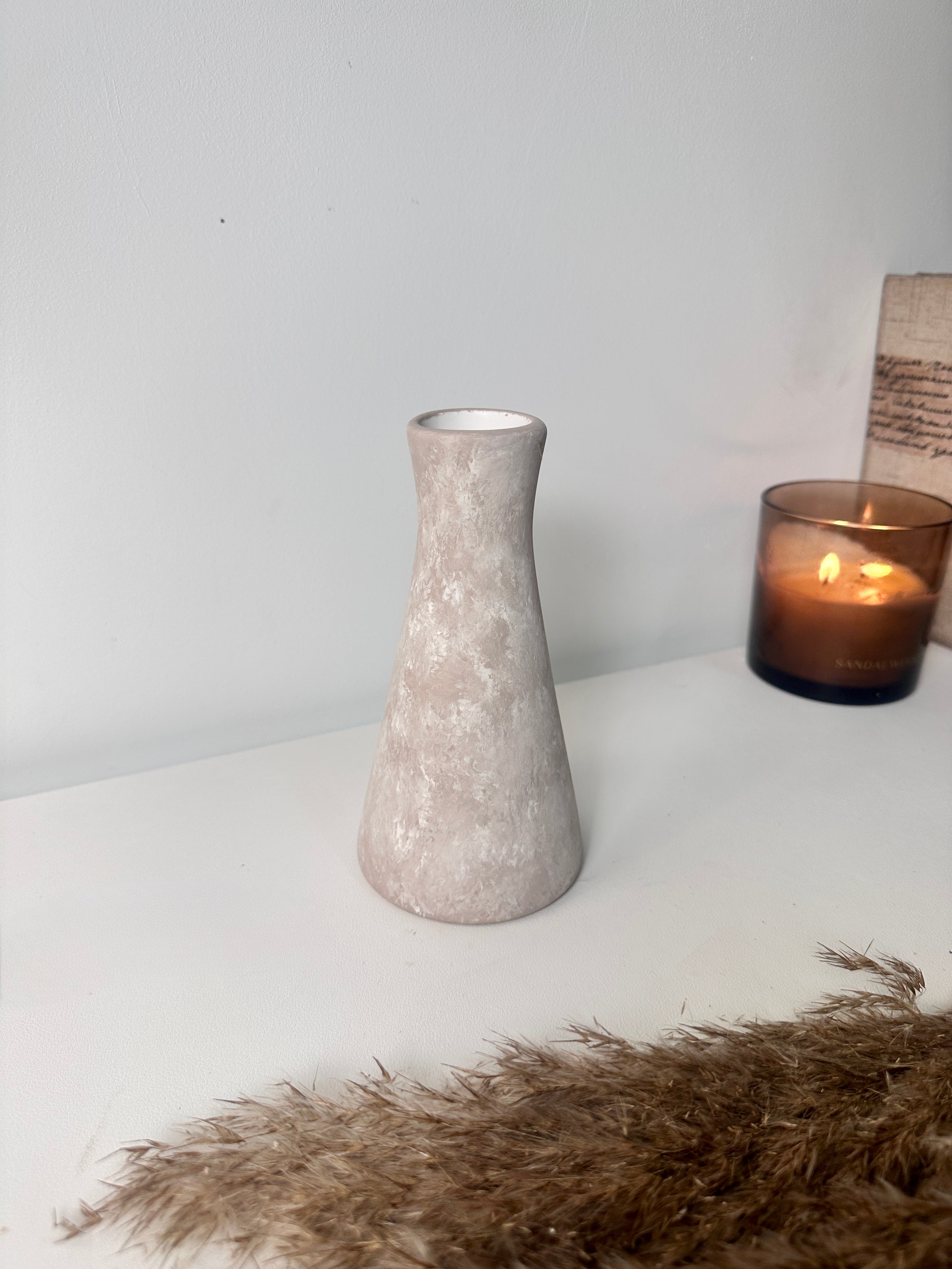Minimalist rustic hand-painted small Bud vase 7“ tall- Beige wash