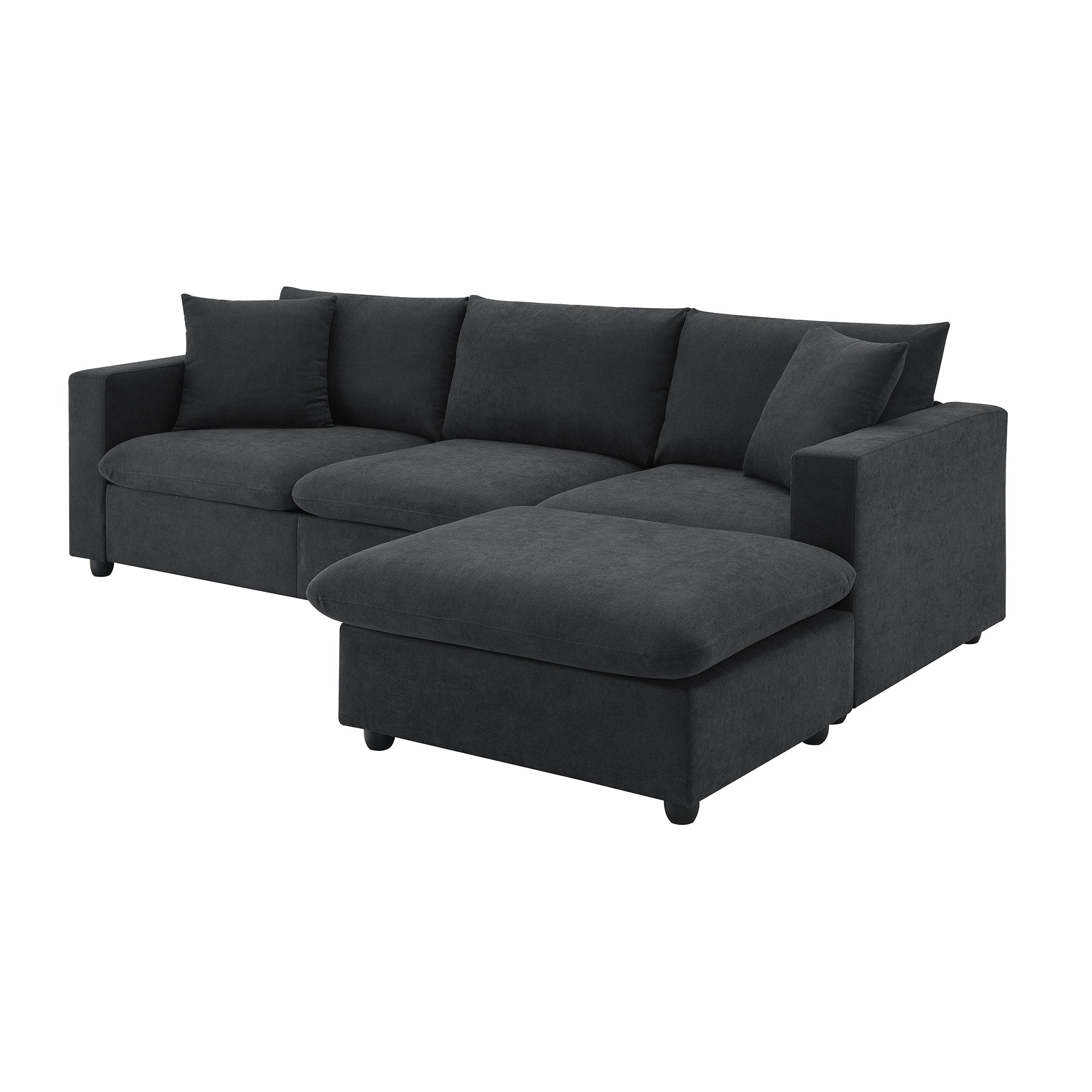 100.4x64.6" Modern Sectional Sofa, L-Shaped Couch Set With 2 Free Pillows, 4-Seat Polyester Fabric Couch Set With Convertible Ottoman - Black