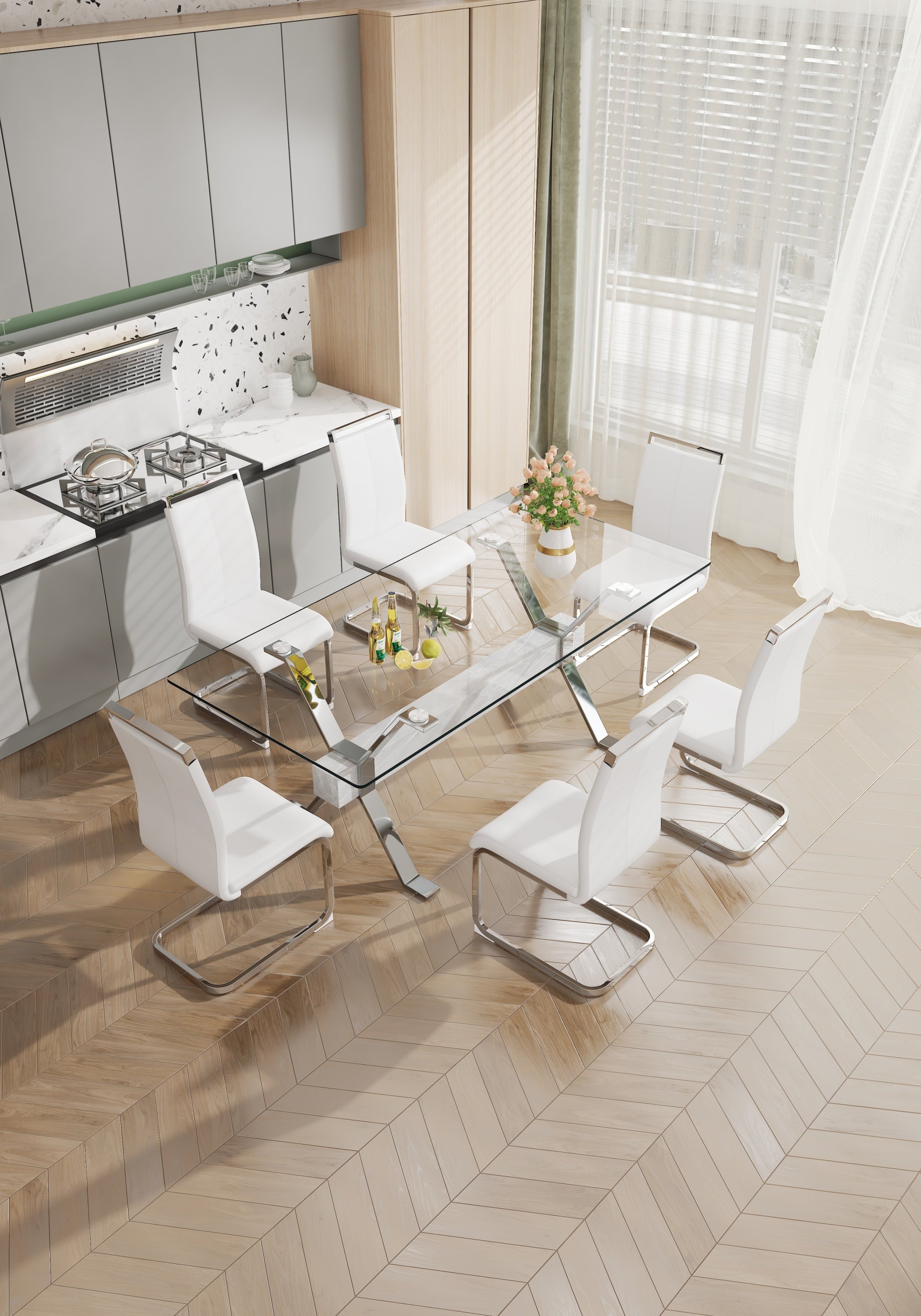 Modern Tempered Glass Dining Table