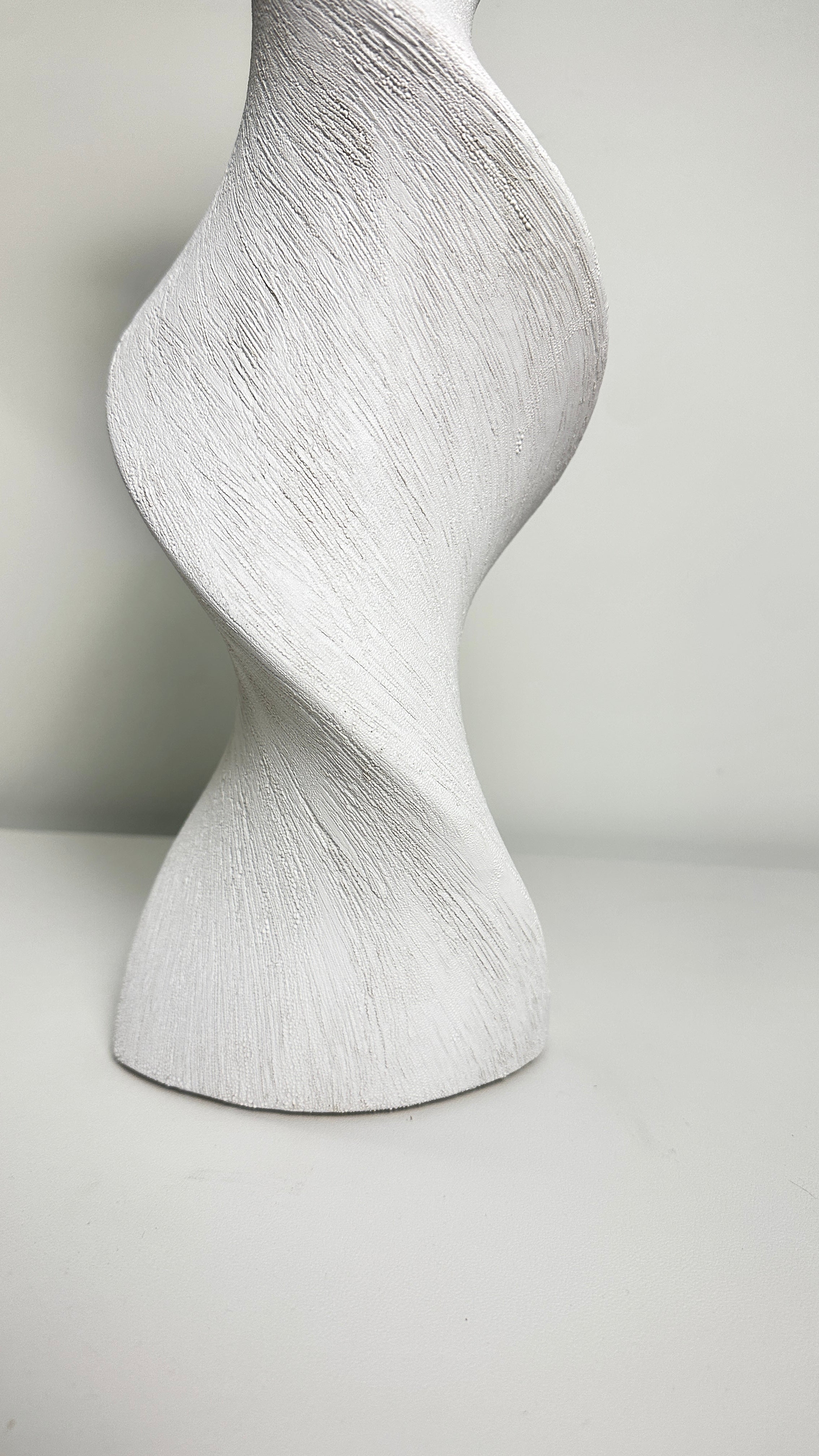White Minimalist Twisted Vase, 16 Inch Tall, Modern Decorative Flower Vase