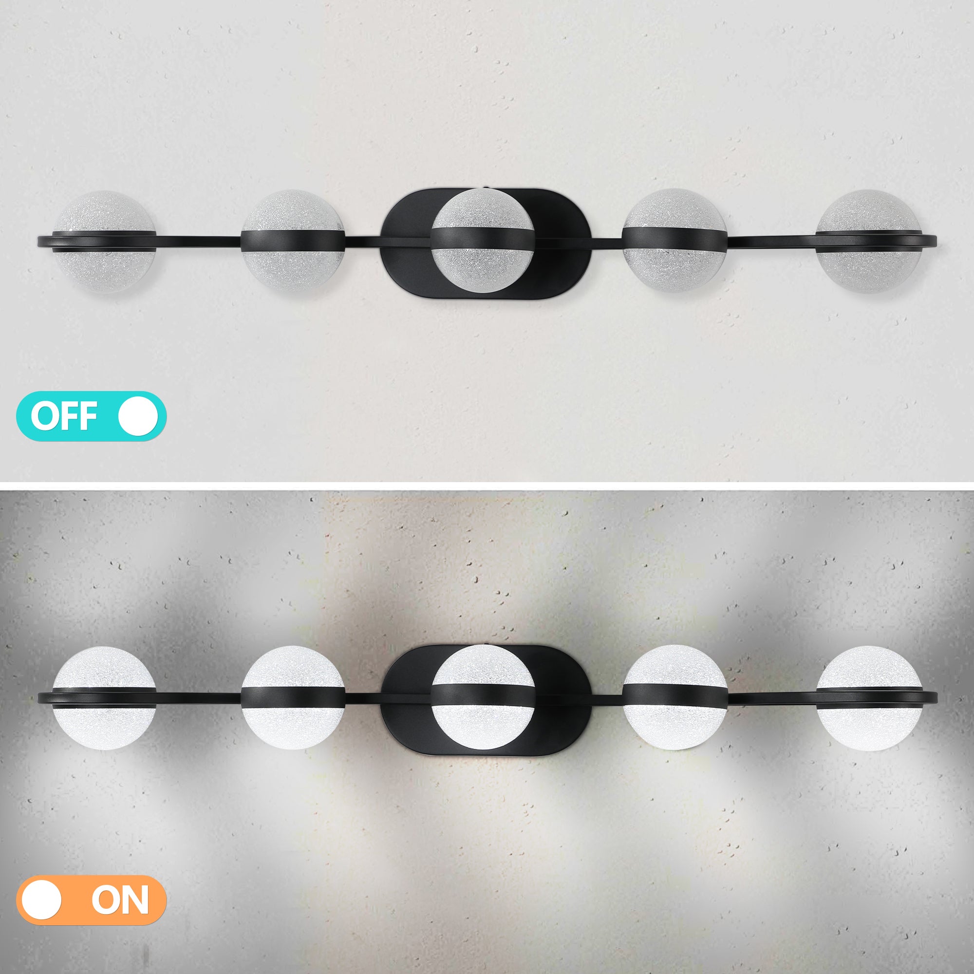 Vanity Lights With 5 LED Bulbs For Bathroom Lighting - Black