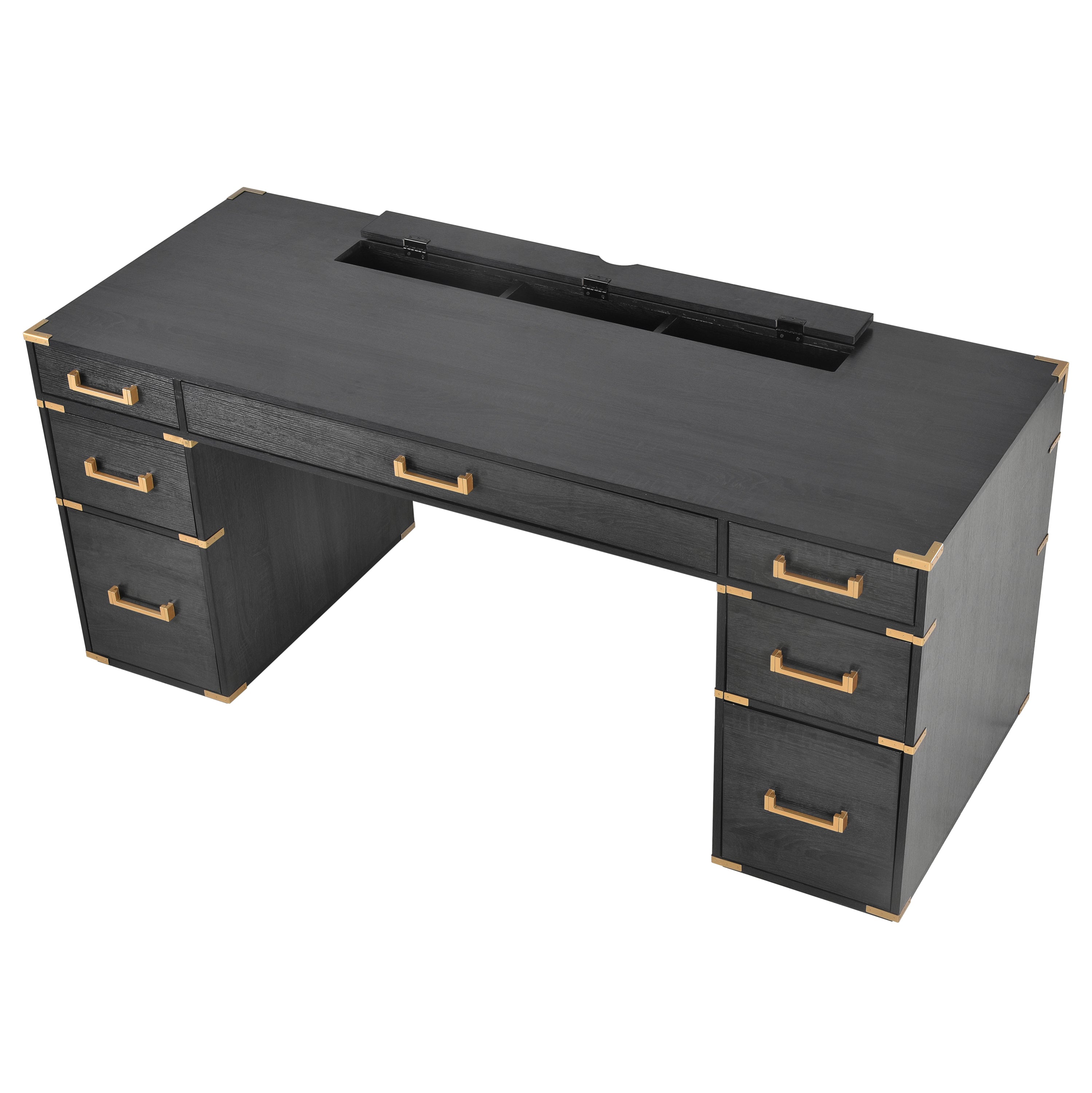 70"Classic and Traditional Executive Desk with Metal Edge Trim - Black