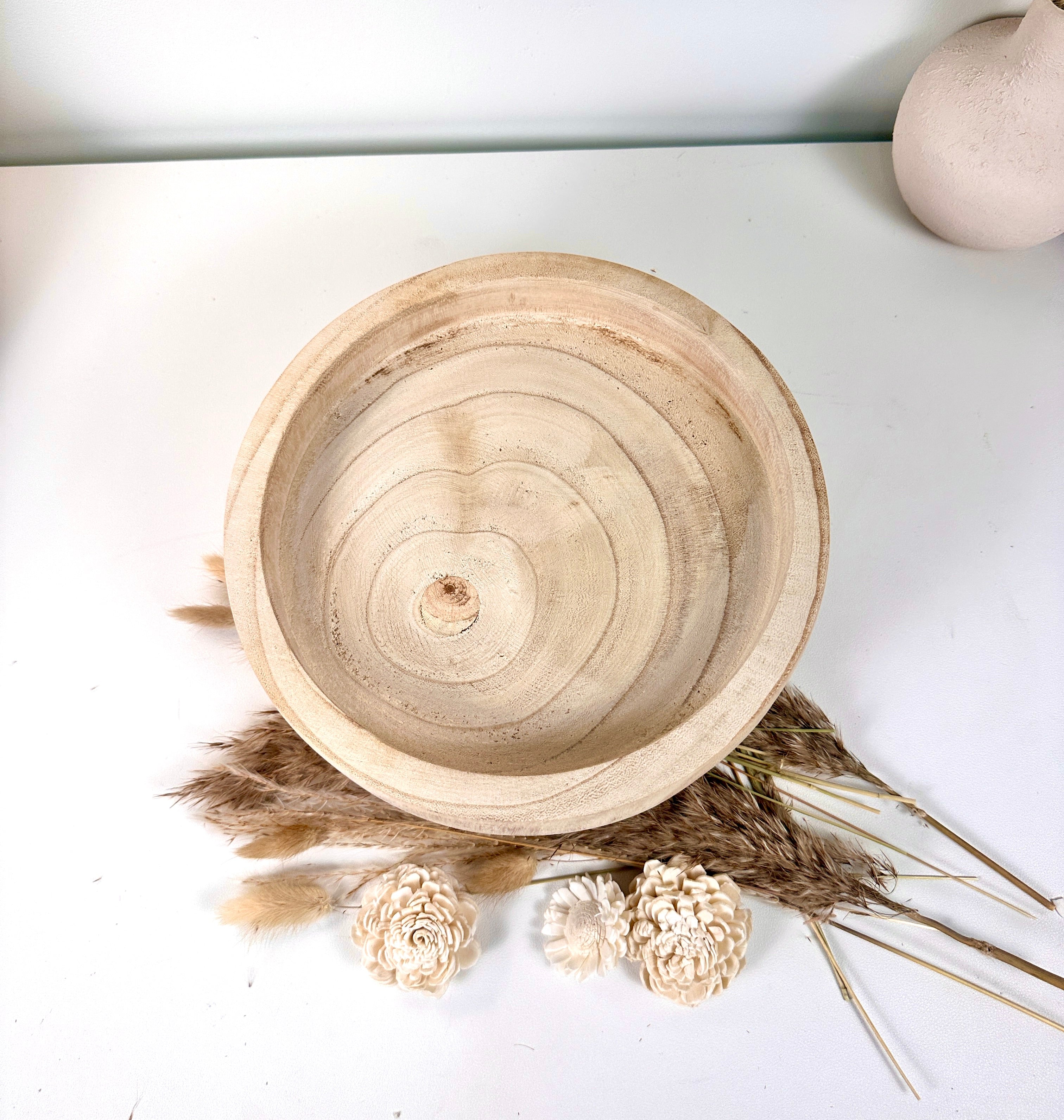 Boho Minimalist Rustic Paulownia Wood Tray 10" long- Beige
