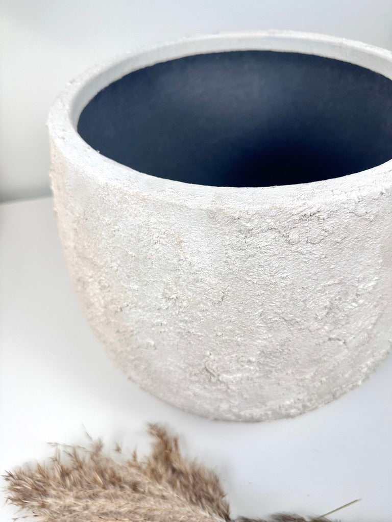 Minimalist Textured Hand-painted Ceramic Planter 10.5" tall - off white washed