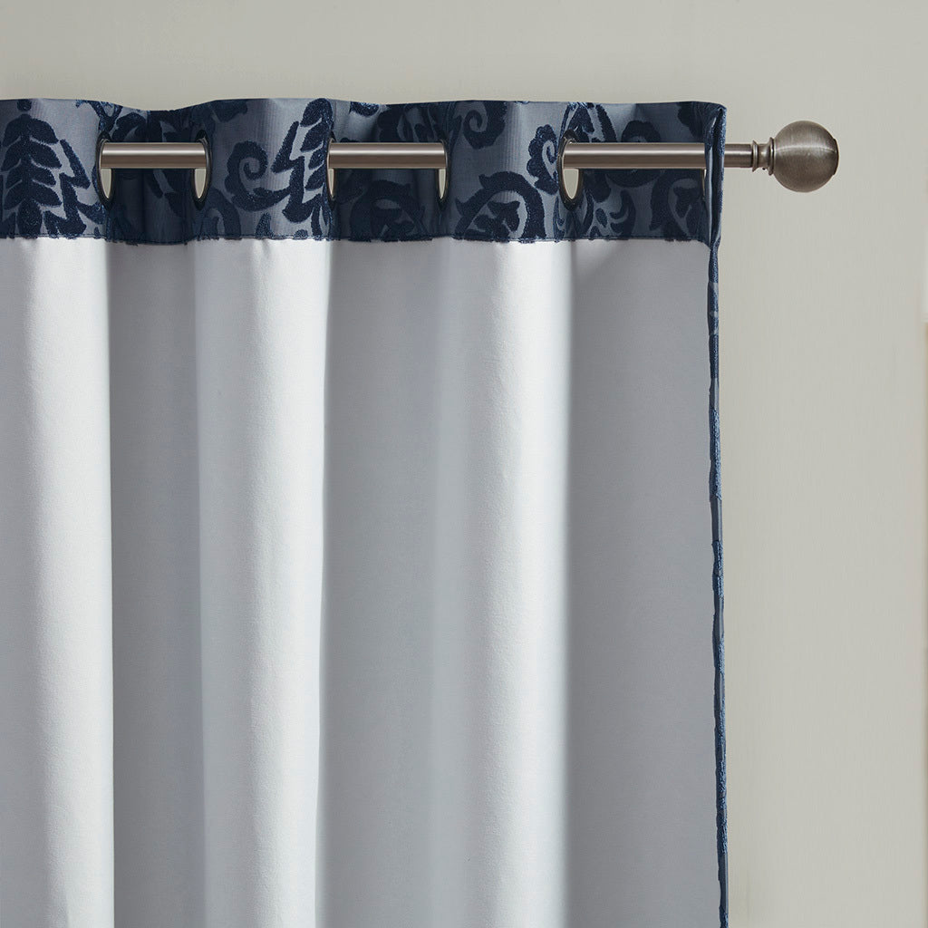50x84" Knitted Jacquard Paisley Total Blackout Grommet Top Curtain Panel - Navy