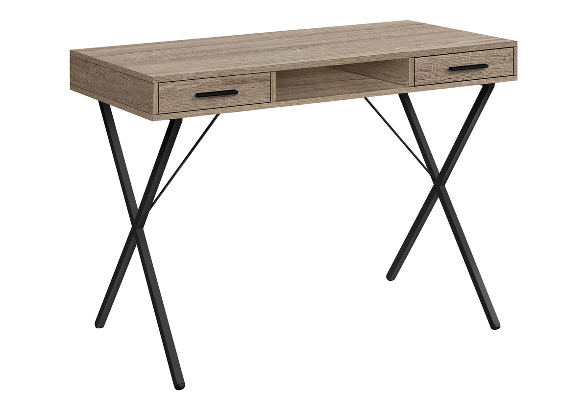 Computer Desk, Home Office, Laptop, Left, Right Set-up, Storage Drawers, 42'l, Work, Brown Laminate, Black Metal, Contemporary, Modern