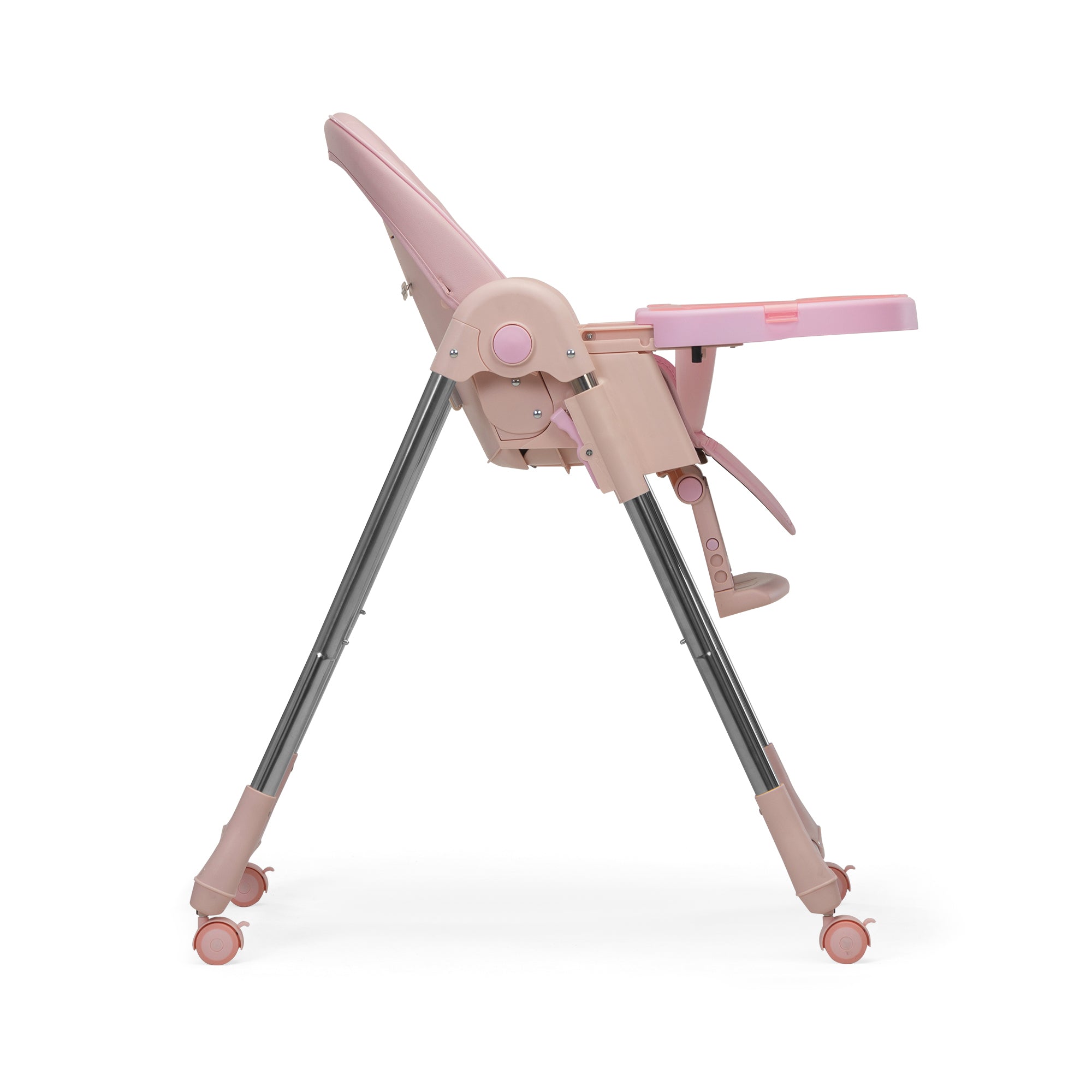 Convertible High Chair on Wheels with Removable Tray, Height and Angle Adjustment for Baby And Toddler - Pink