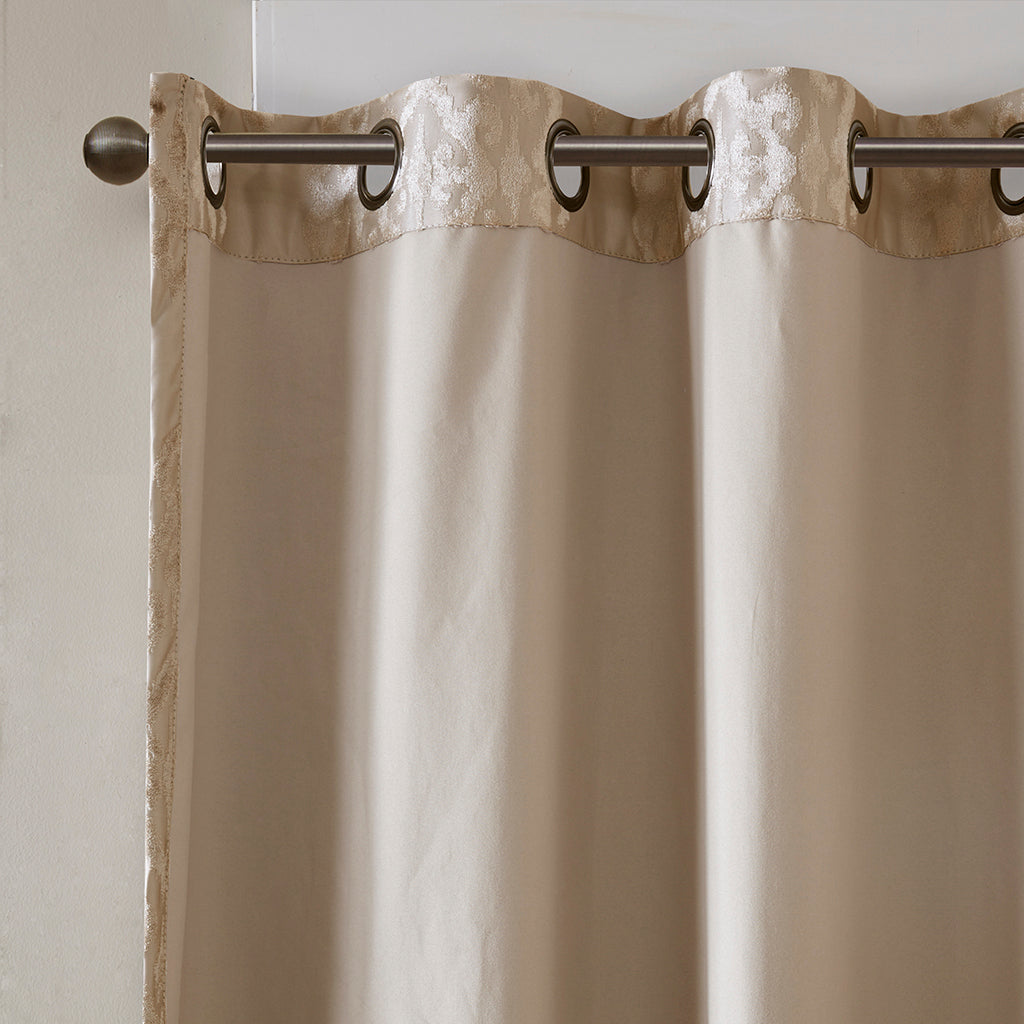2-PK 50x84" Knitted Jacquard Damask Total Blackout Grommet Top Curtain Panel Pair - Champagne