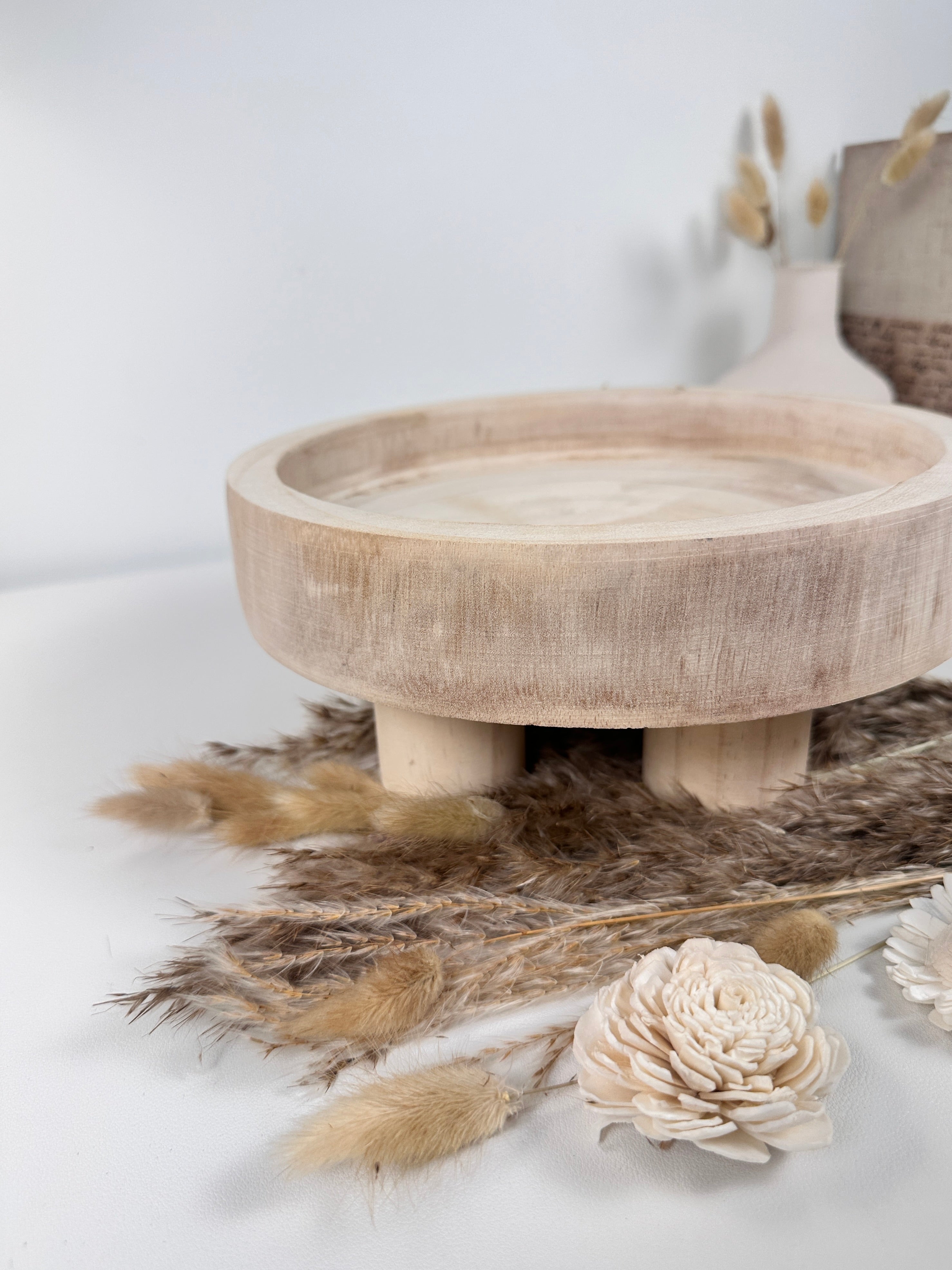 Boho Minimalist Rustic Paulownia Wood Tray 10" long- Beige